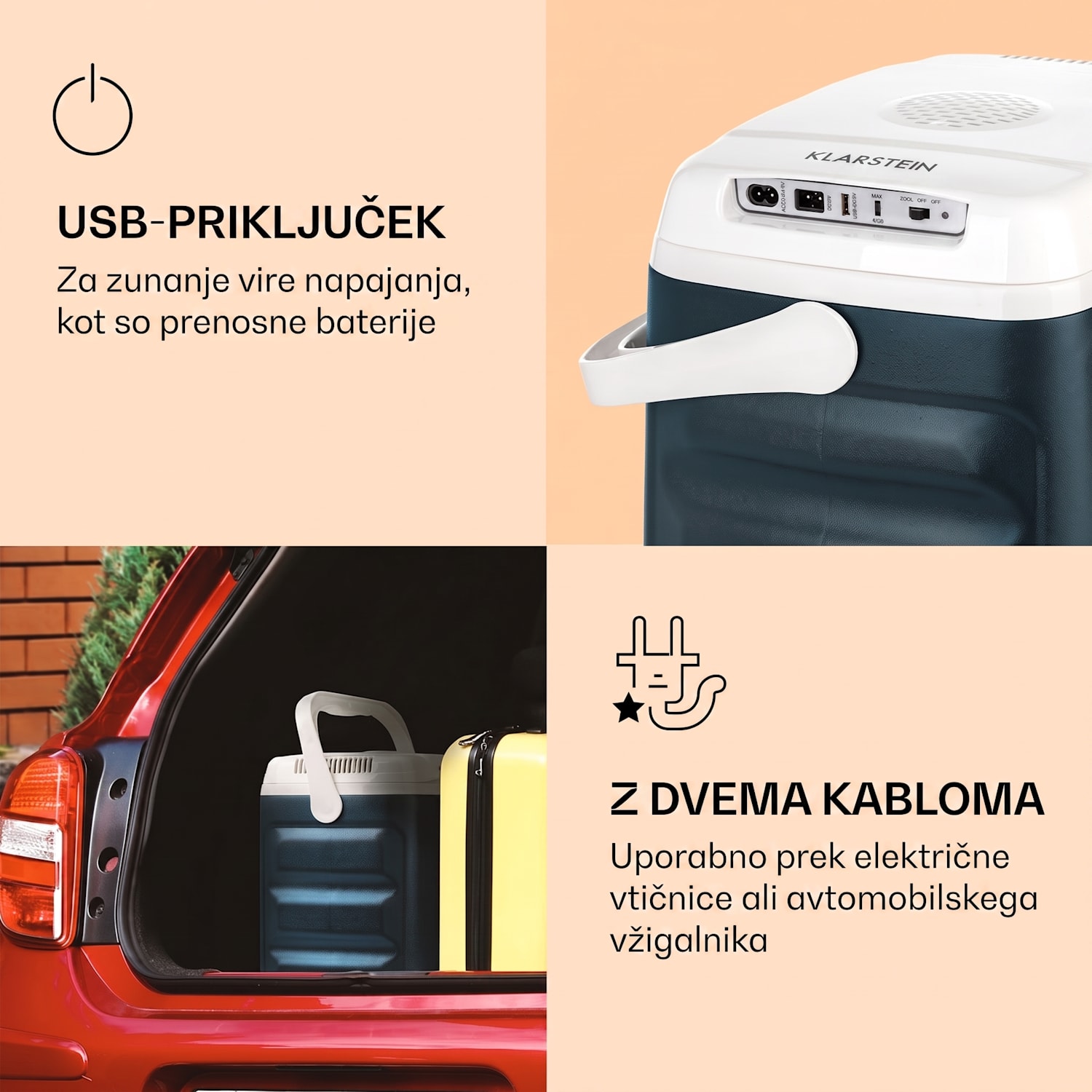 BeerBelly 21, električna hladilna skrinja, funkcija hlajenja in zadrževanja toplote, USB port, način ECO Modri ocean