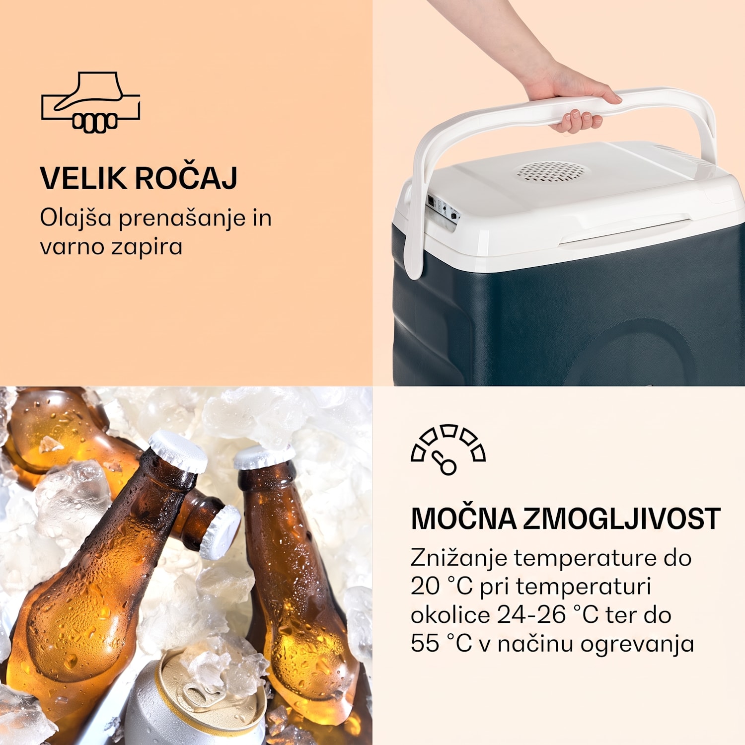 BeerBelly 21, električna hladilna skrinja, funkcija hlajenja in zadrževanja toplote, USB port, način ECO Modri ocean