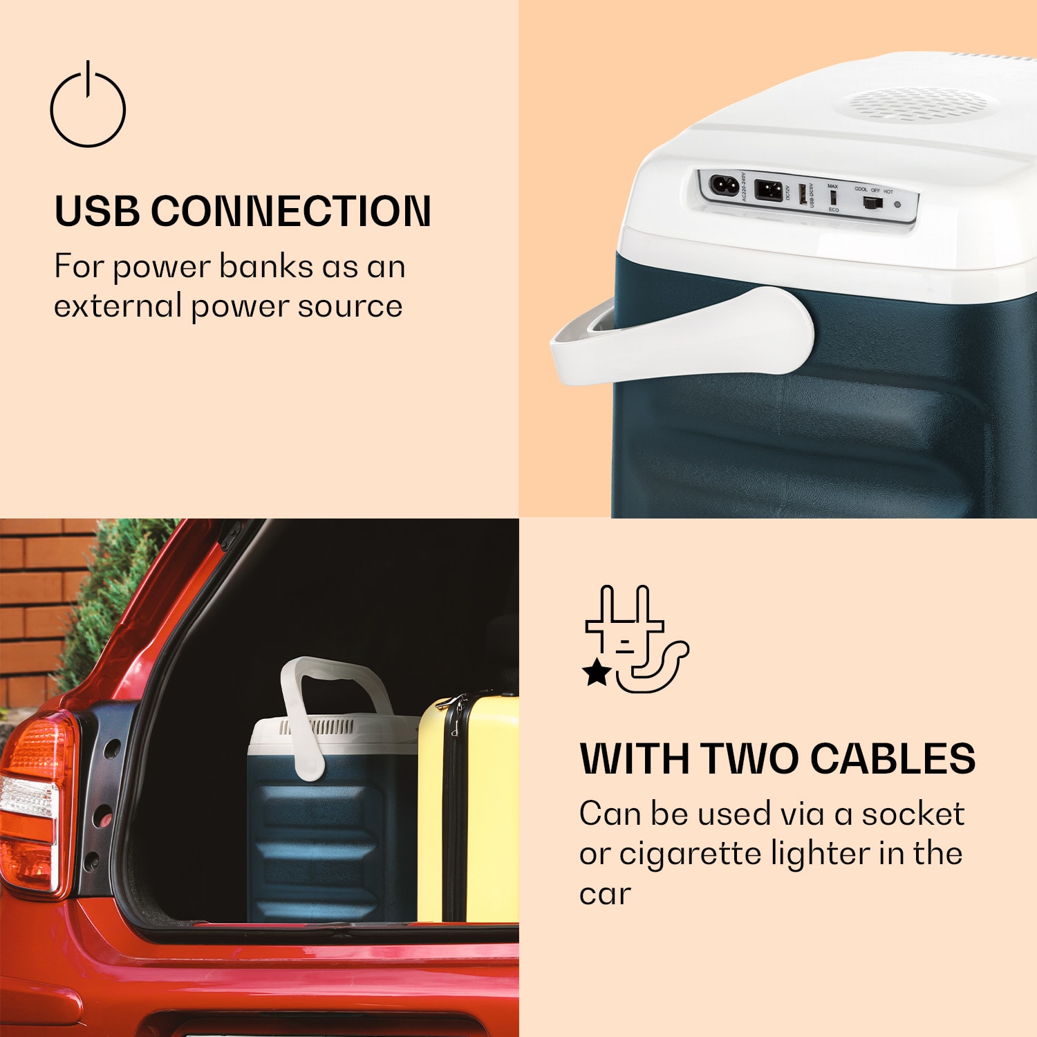 BeerBelly 29, autochladnička, elektrický chladící box, funkce chlazení a udržování tepla, USB port, režim ECO 