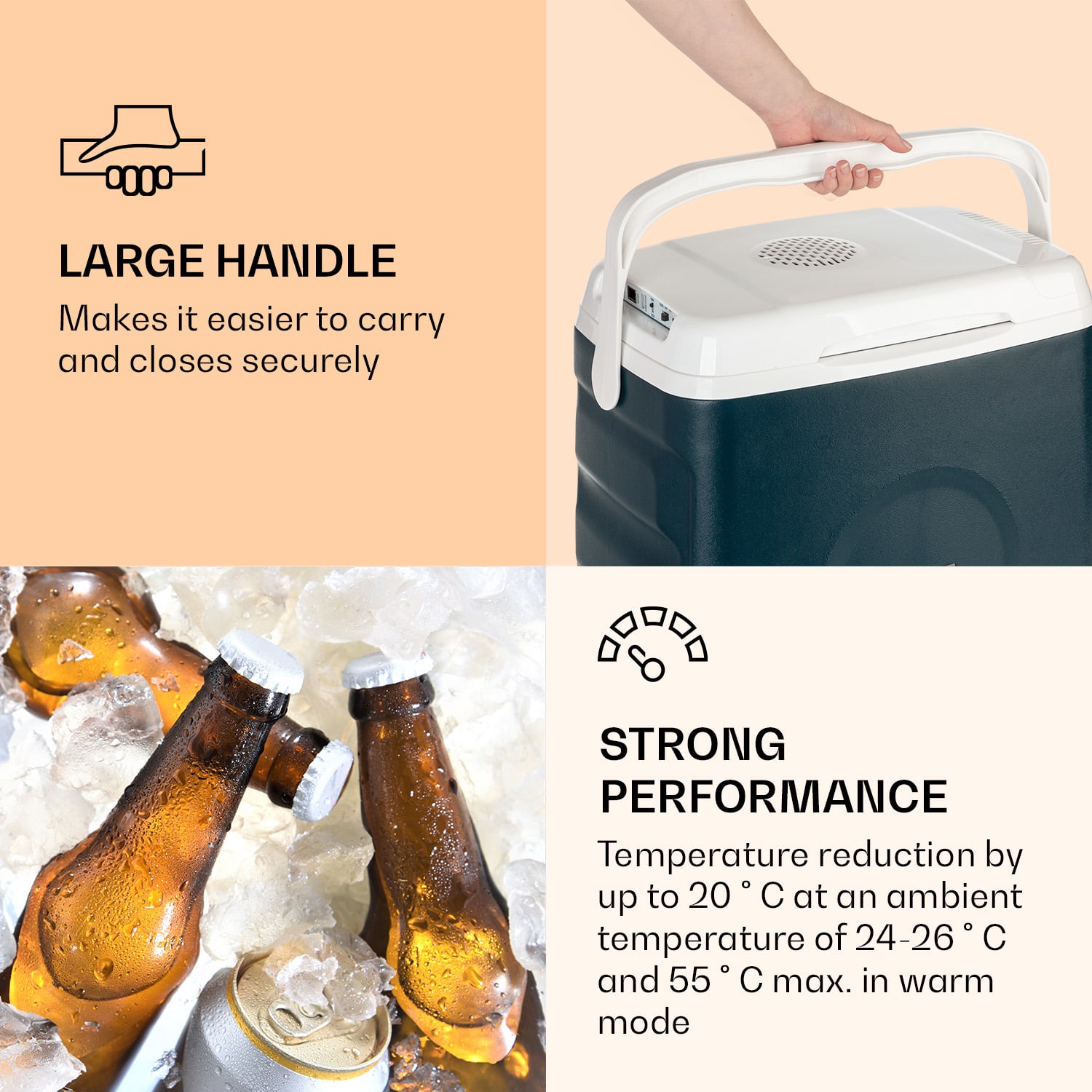 BeerBelly 29, autochladnička, elektrický chladící box, funkce chlazení a udržování tepla, USB port, režim ECO 