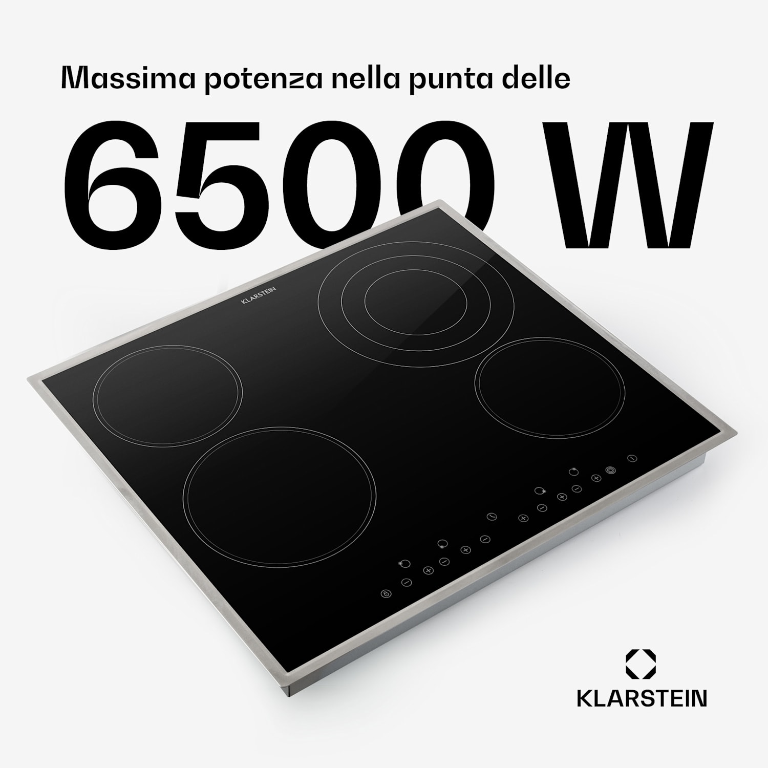Virtuosa 4 Prime, piano cottura a incasso, 4 zone, 6500W, vetroceramica, telaio in acciaio inox 