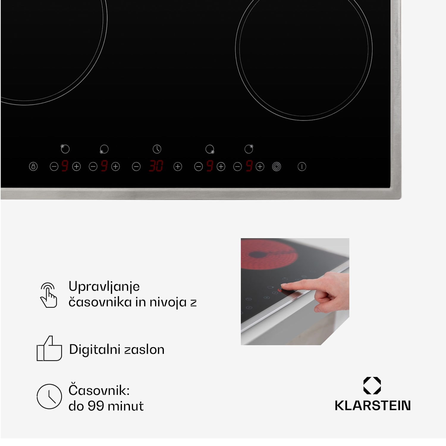 Virtuosa 4 Prime, vgradna kuhalna plošča, 4 cone, 6500W, steklokeramični okvir iz nerjavečega jekla 60 cm | Trojni | Okvir iz nerjavečega jekla