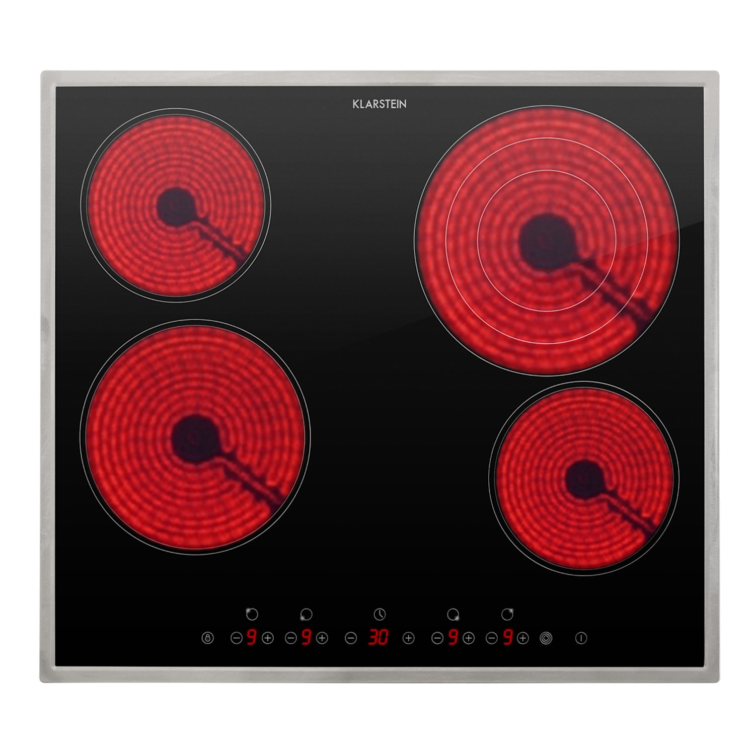Placa de cocción empotrada Virtuosa 4 Prime  4 zonas 6500W vitrocerámica marco de acero inoxidable 60 cm | Triple | Marco de acero inoxidable