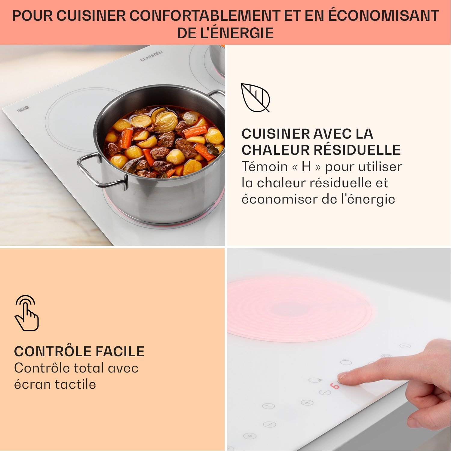 Virtuosa 4 table de cuisson encastrée 4 zones 6500 W vitrocéramique Verre Blanc