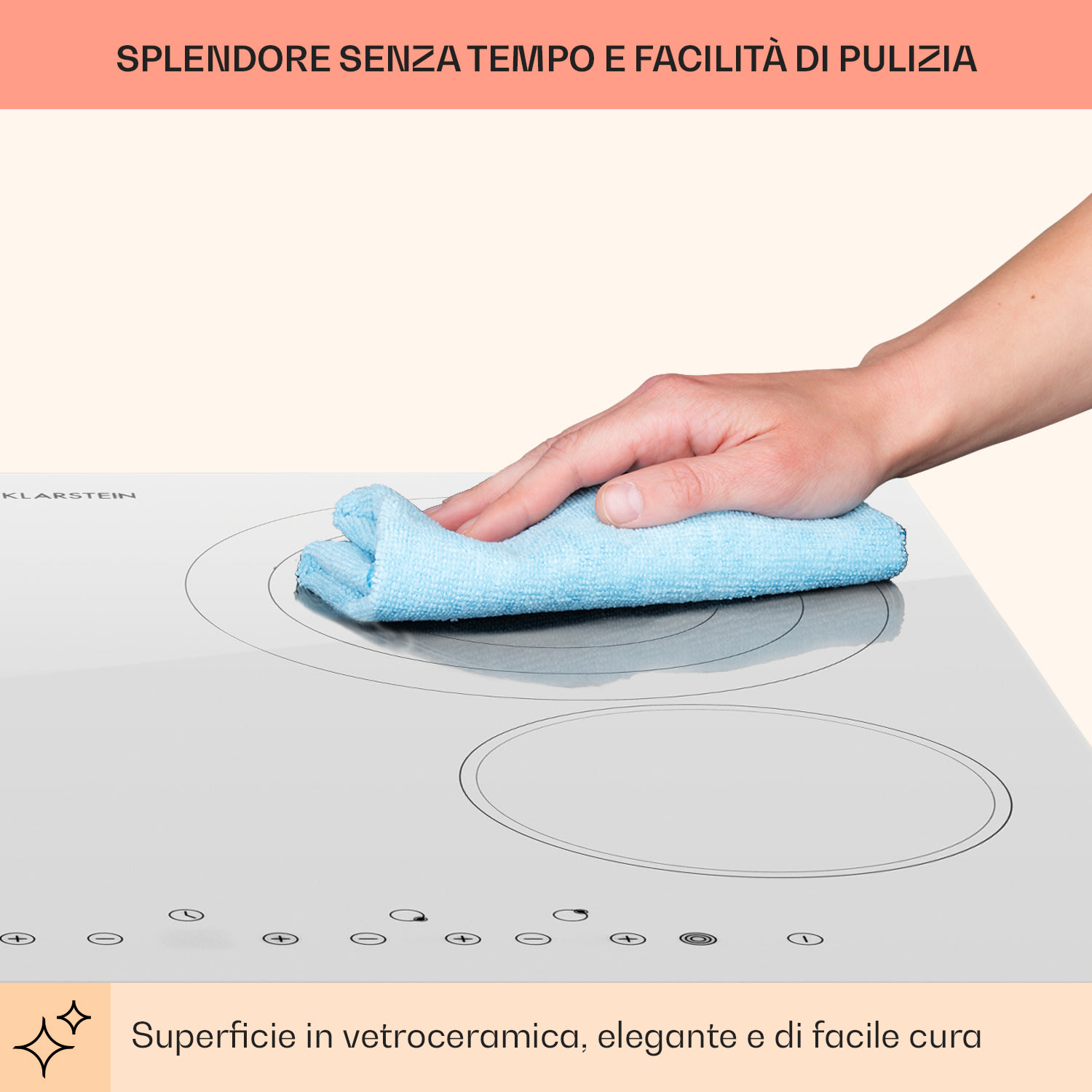 Virtuosa 4, piano cottura a incasso, 4 zone, 6500W, vetroceramica Bianco trasparente