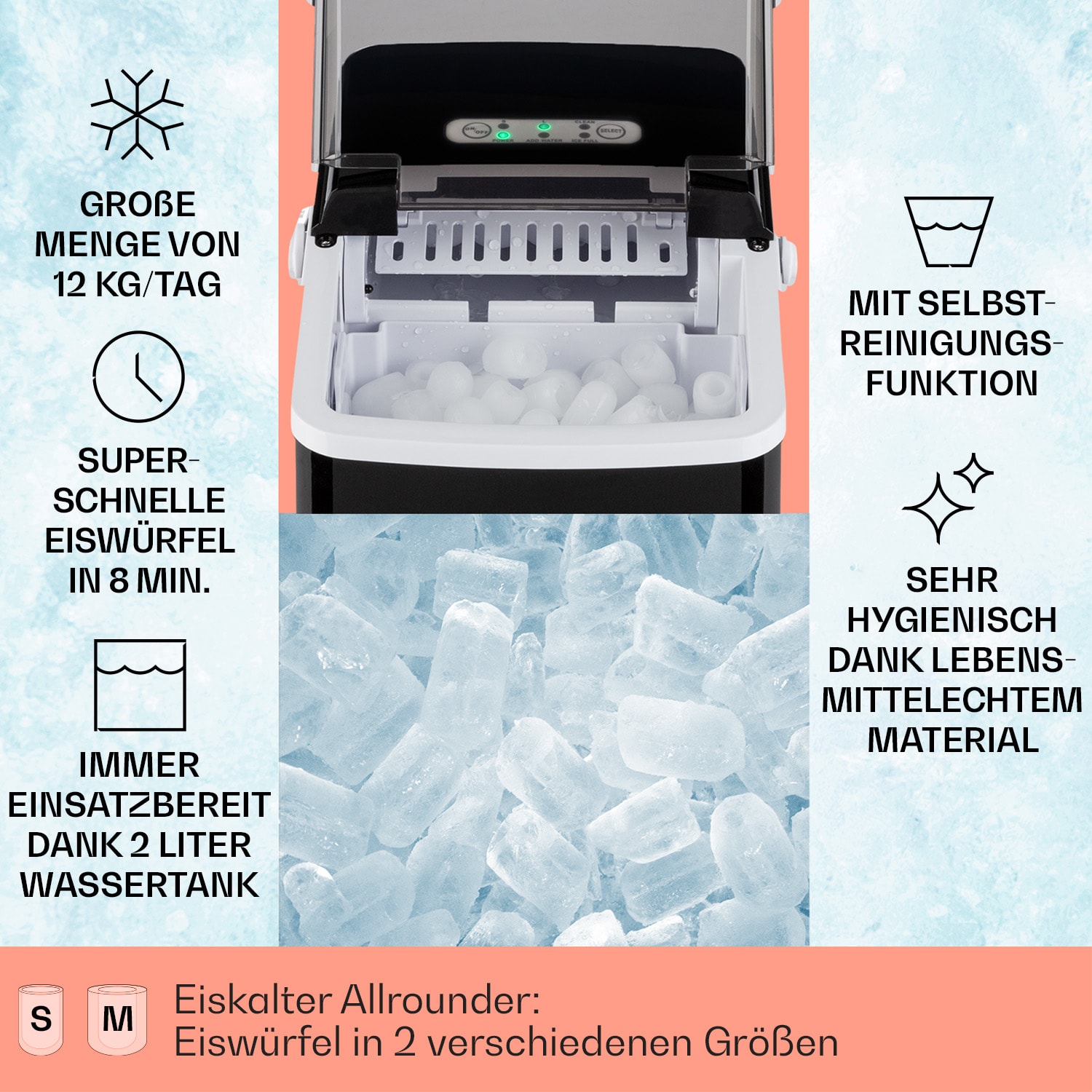 Arctic Porter Eiswürfelmaschine Bullet-Eis 12kg/24h Edelstahl 