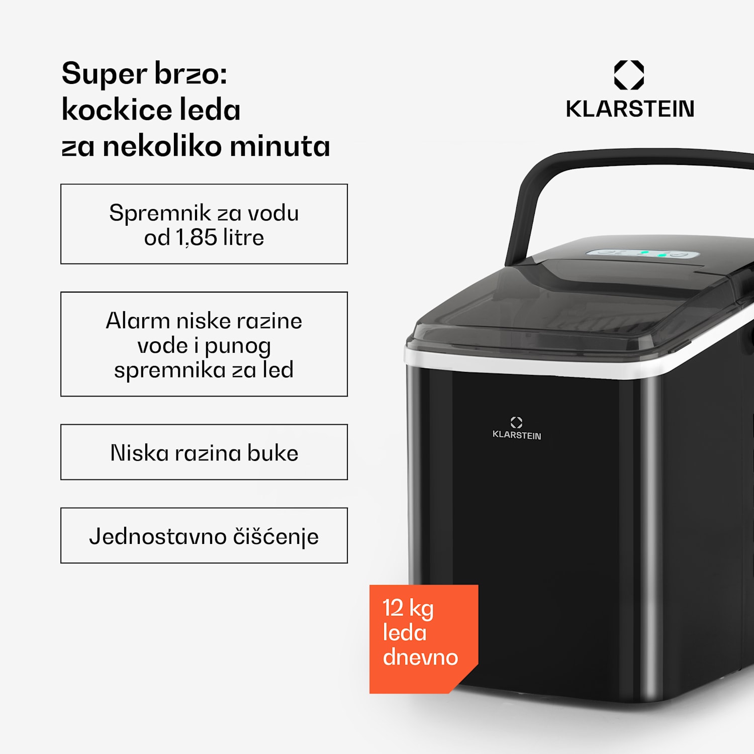 Arctic Porter, ledomat, konusni komadi leda, 12 kg / 24 sata, nehrđajući čelik Crna