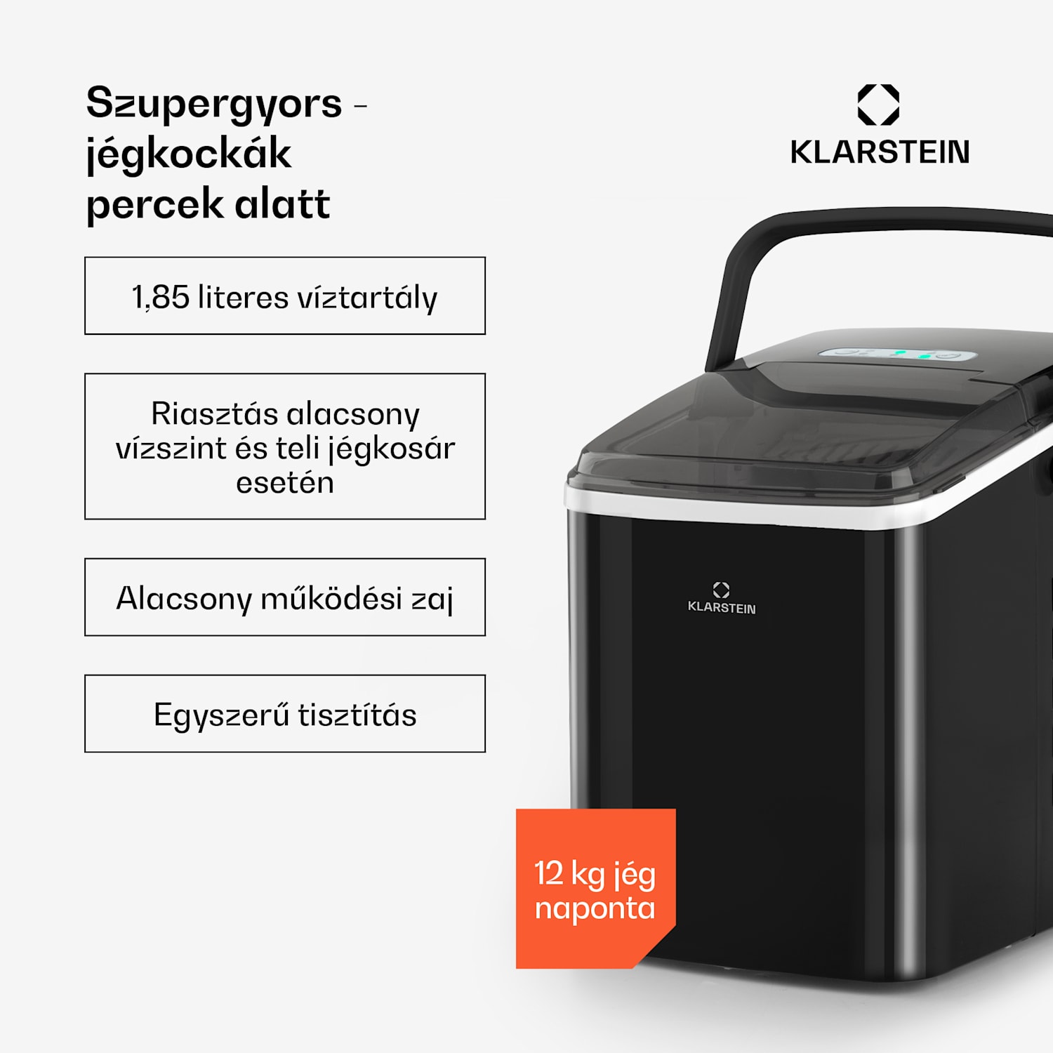 Arctic Porter, jégkocka készítő, kúp alakú jégkockák, 12 kg/24 óra, rozsdamentes acél Fekete