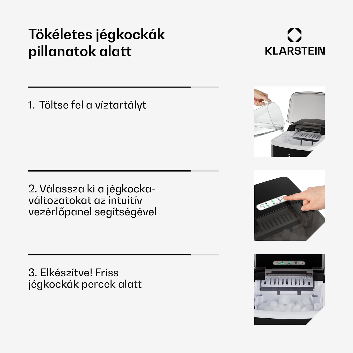 Arctic Porter, jégkocka készítő, kúp alakú jégkockák, 12 kg/24 óra, rozsdamentes acél Fekete