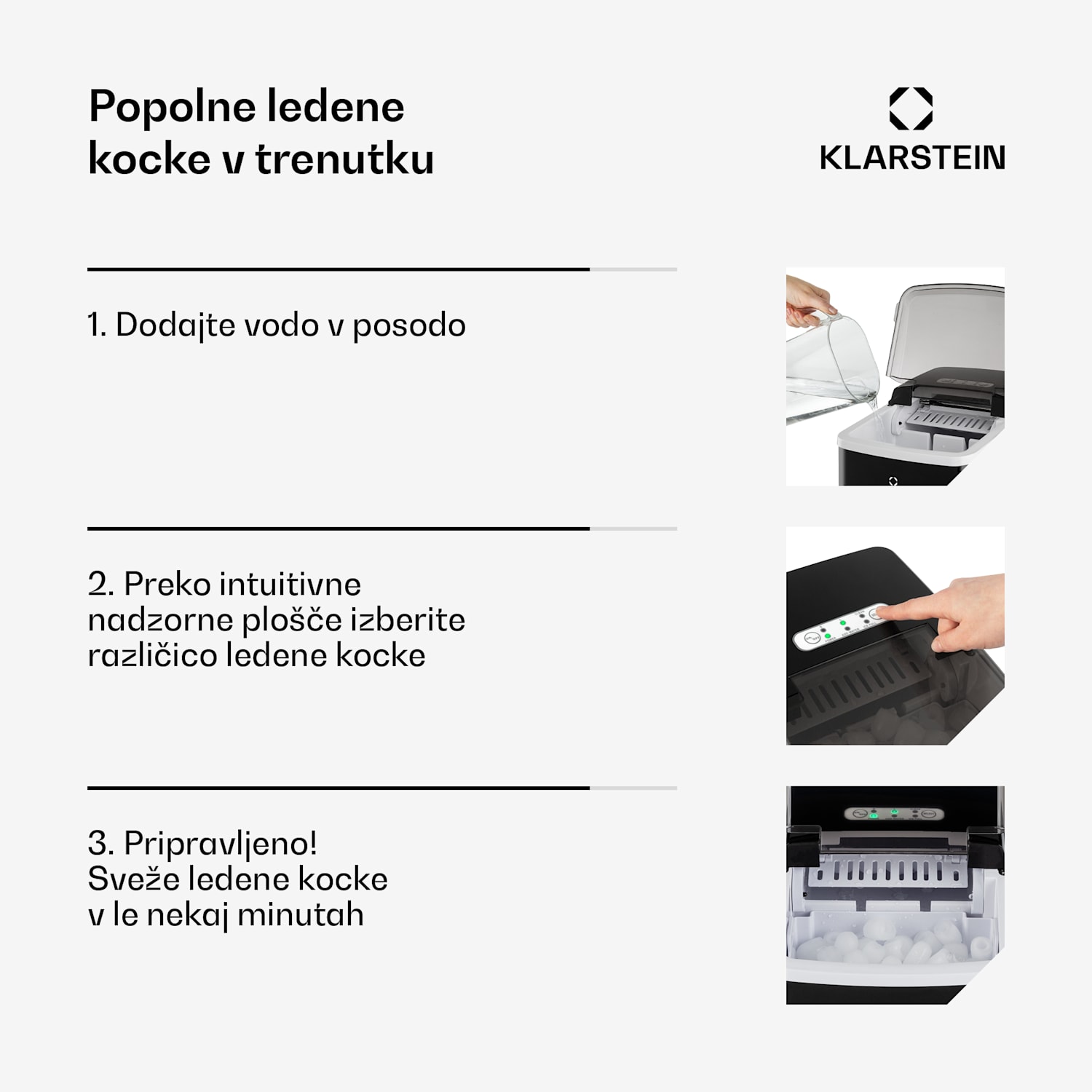 Arctic Porter, ledomat, stožčasti kosi ledu, 12 kg / 24 ur, nerjaveče jeklo Črna