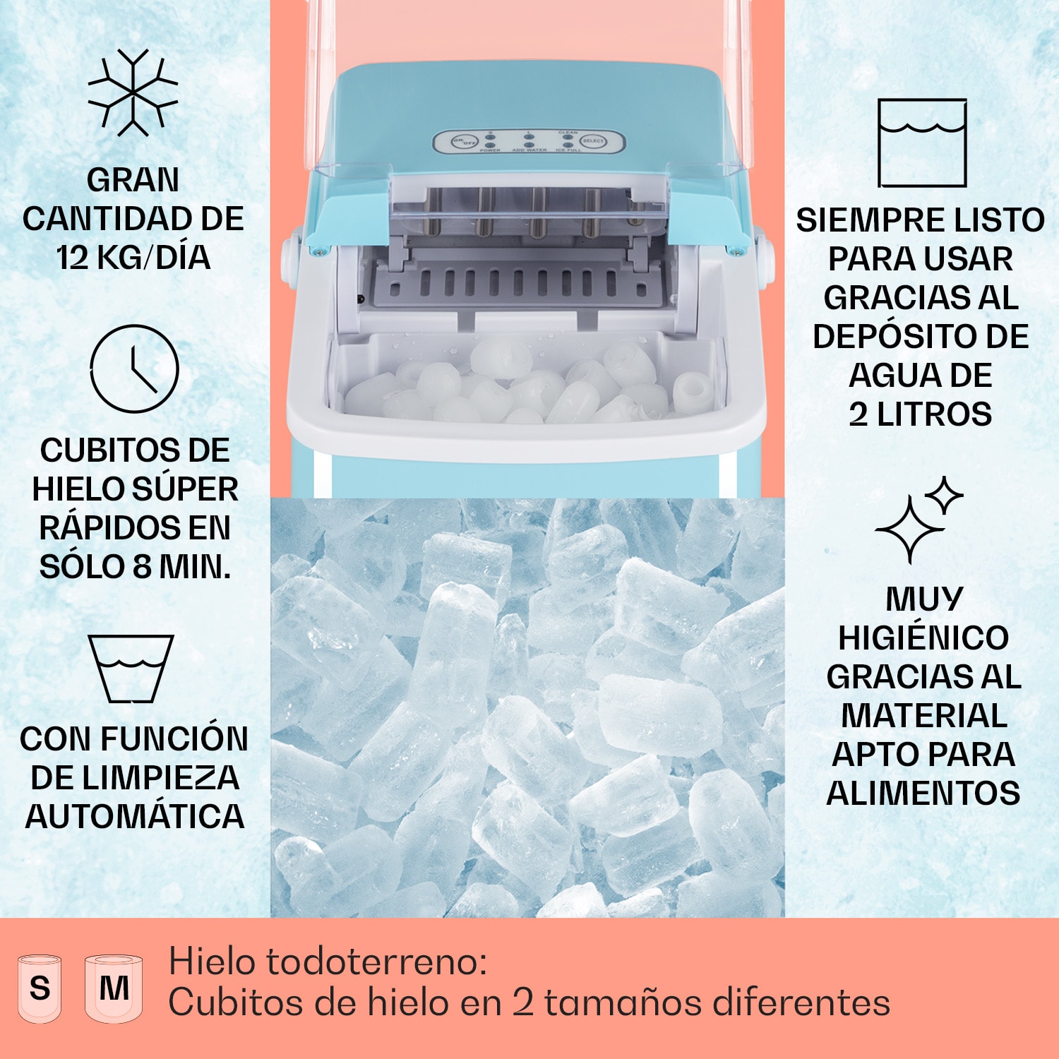 Cubitera Arctic Porter Bullet Ice 12kg/24h Acero Inoxidable Aguamarina