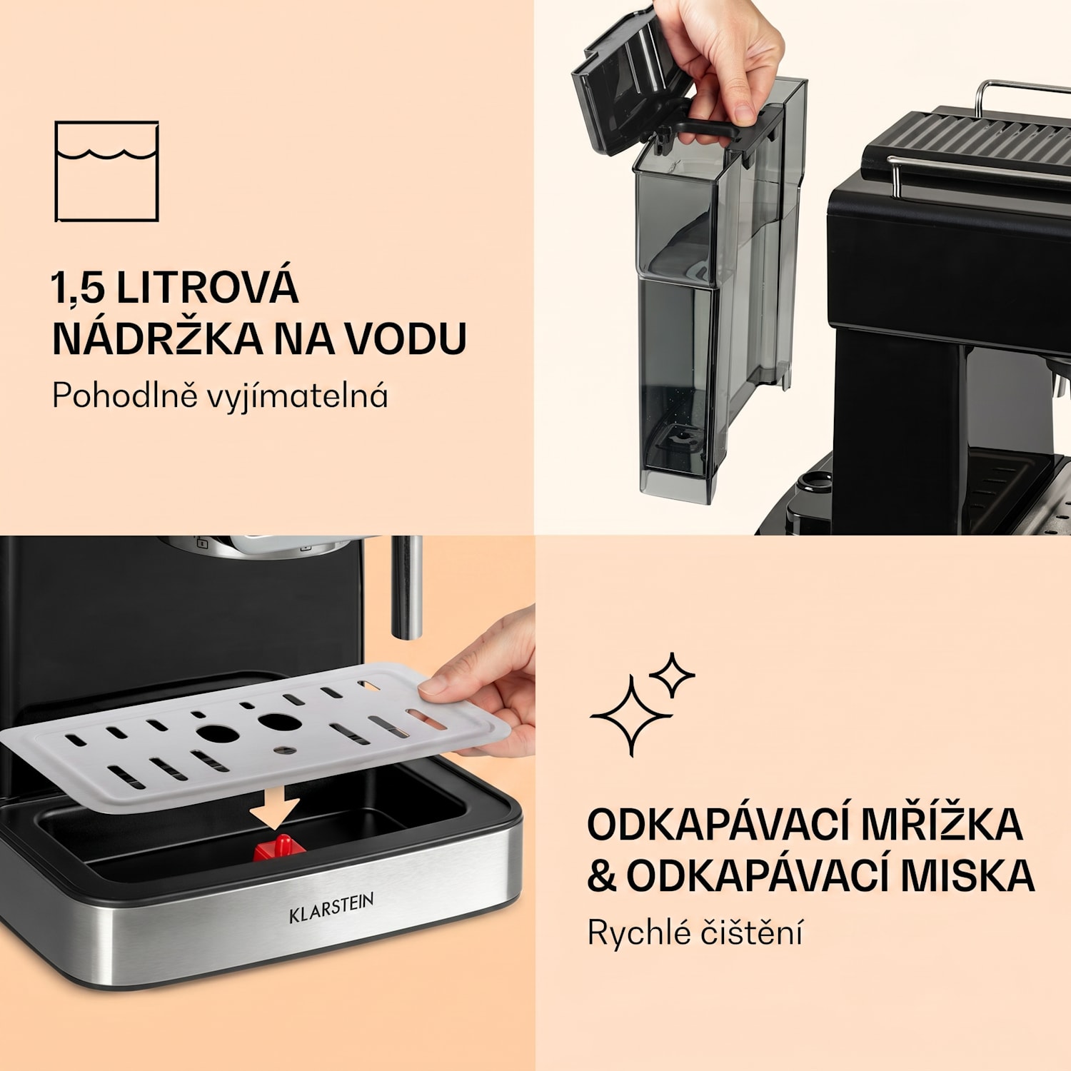 Gusto Classico, espresso kávovar, 1350 W, 20 bar, 1,5 l Černá