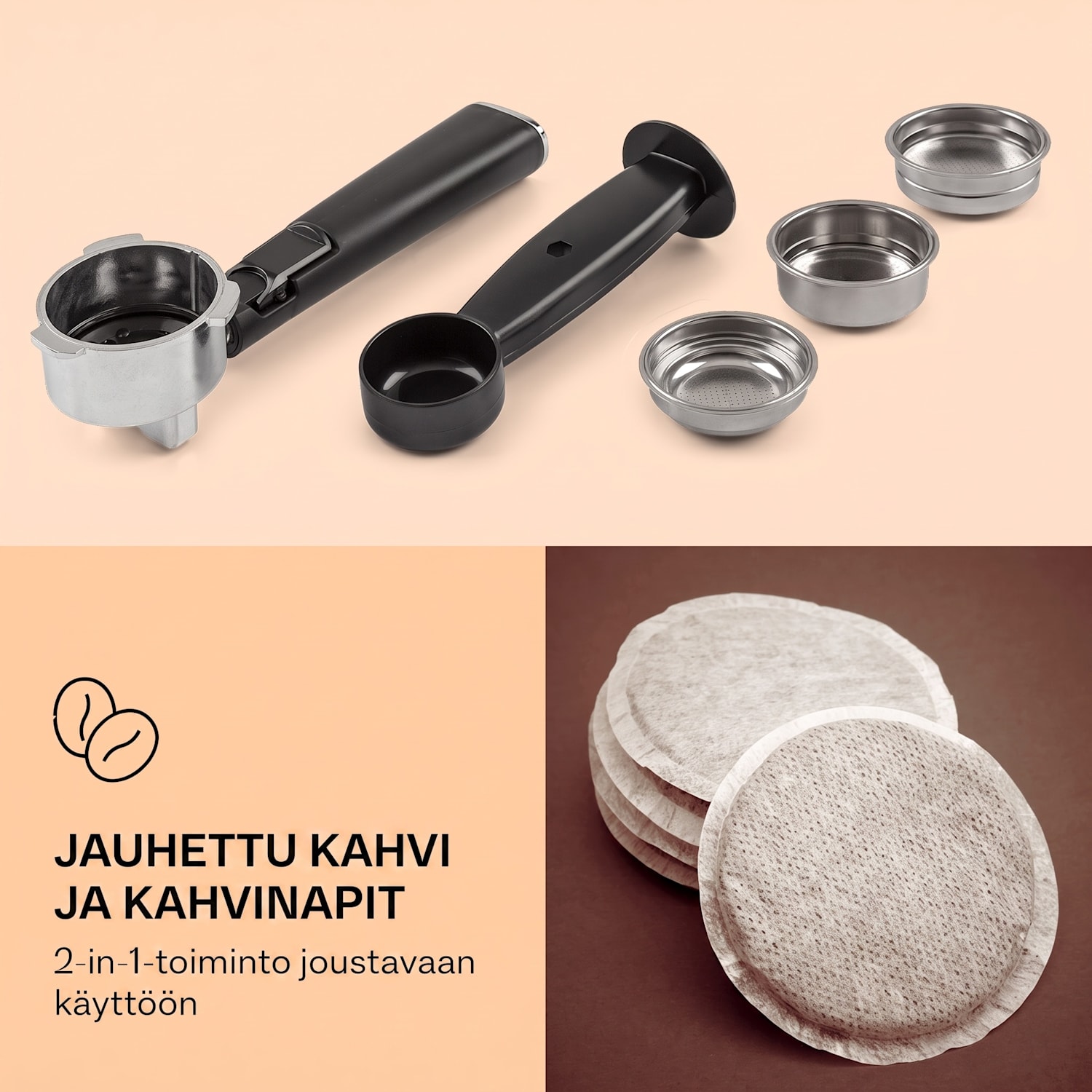 Gusto Classico, espressokeitin, 1350 W, 20 baarin paine, vesisäiliö 1,5 litraa Musta