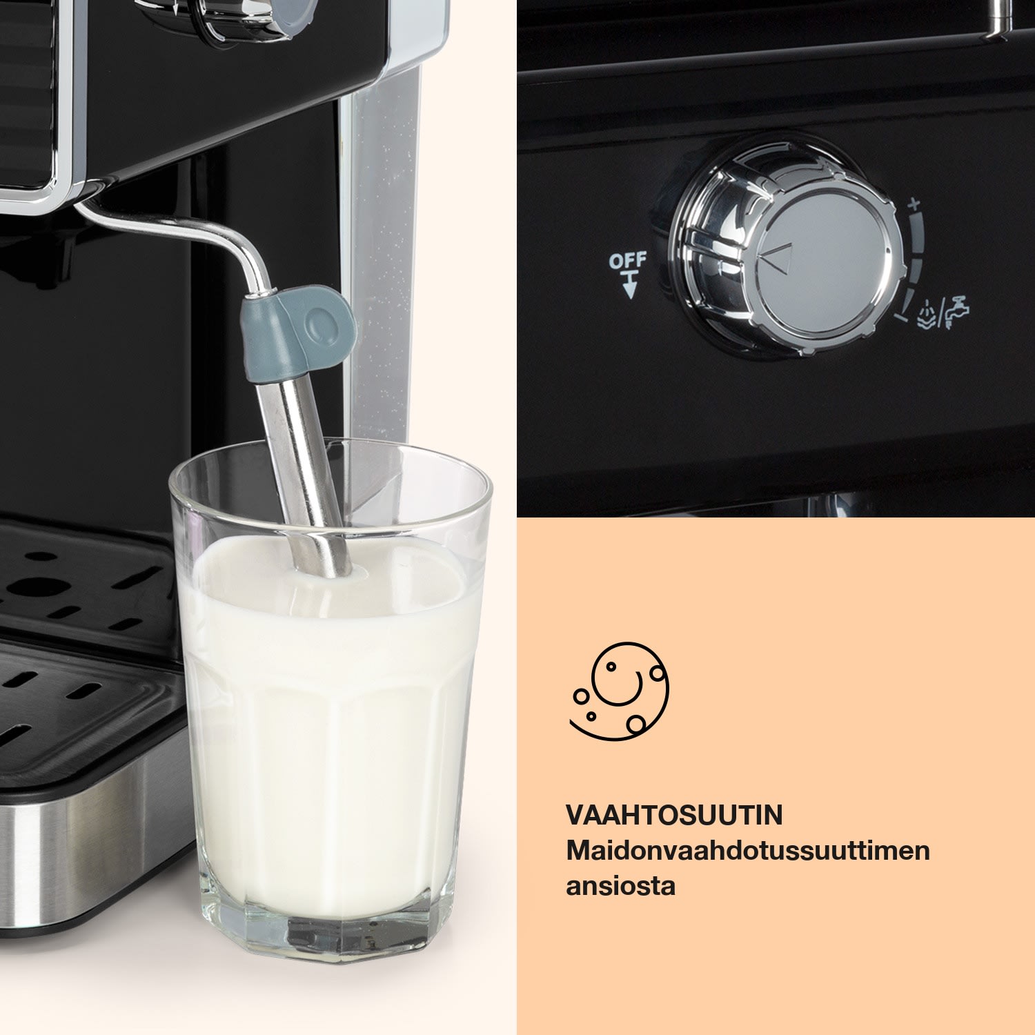 Gusto Classico, espressokeitin, 1350 W, 20 baarin paine, vesisäiliö 1,5 litraa Musta