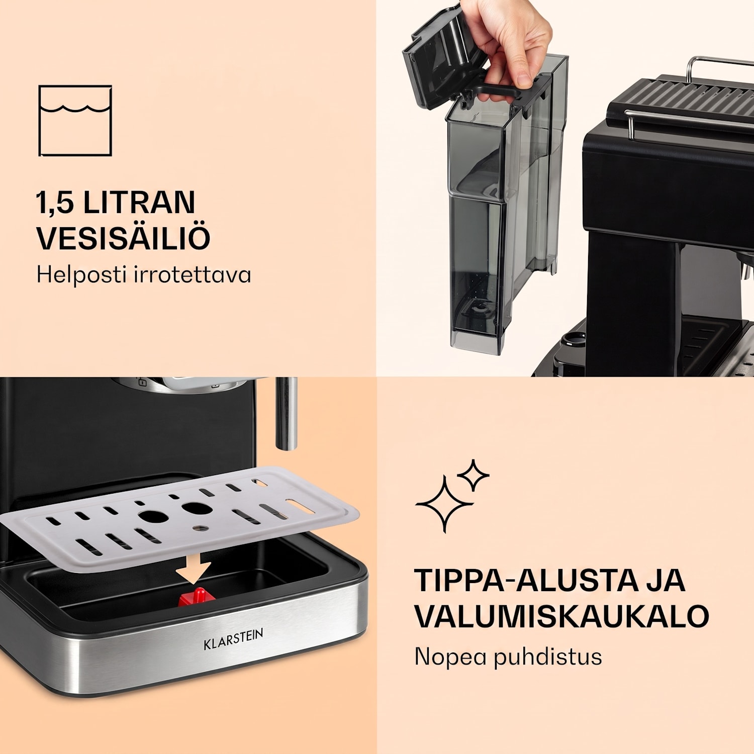 Gusto Classico, espressokeitin, 1350 W, 20 baarin paine, vesisäiliö 1,5 litraa Musta