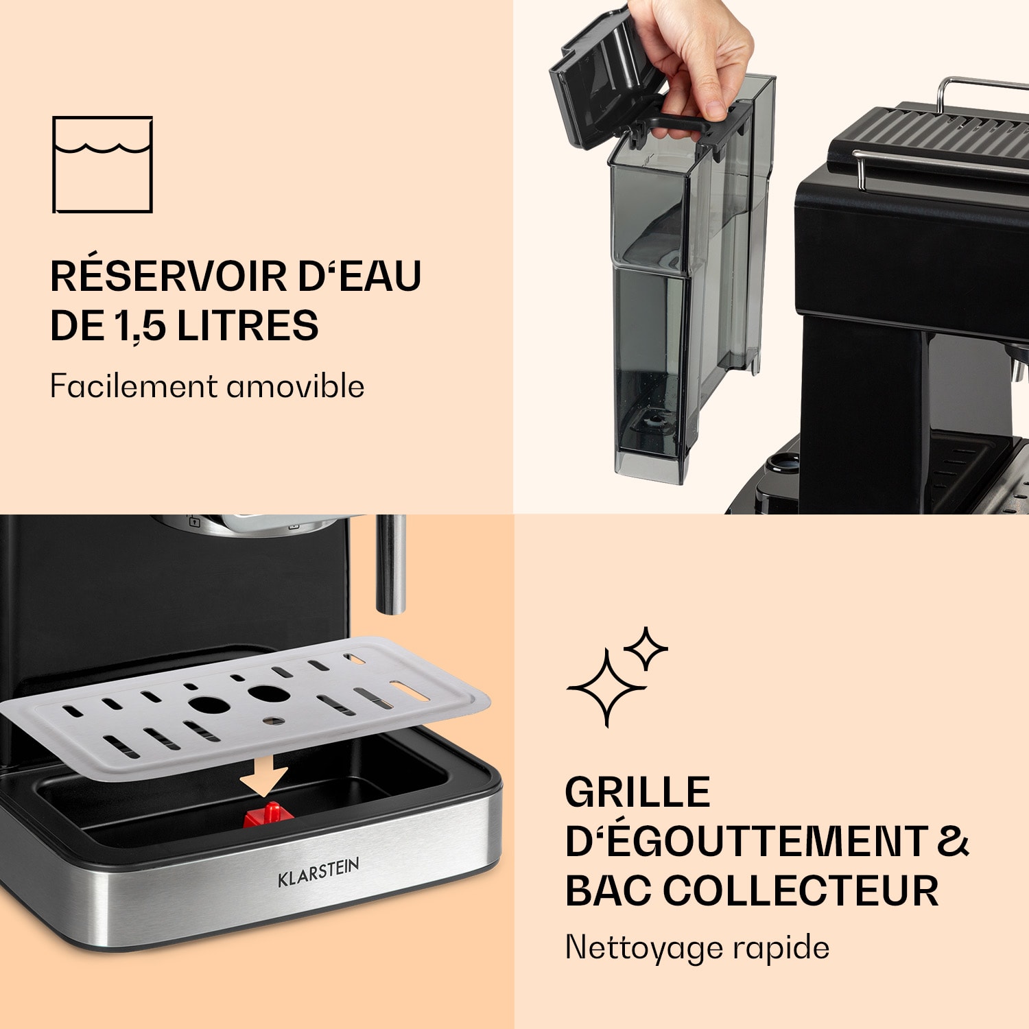 Gusto Classico Machine à expresso 1350 watt 20 bars de pression Réservoir d'eau : 1,5 litre Noir