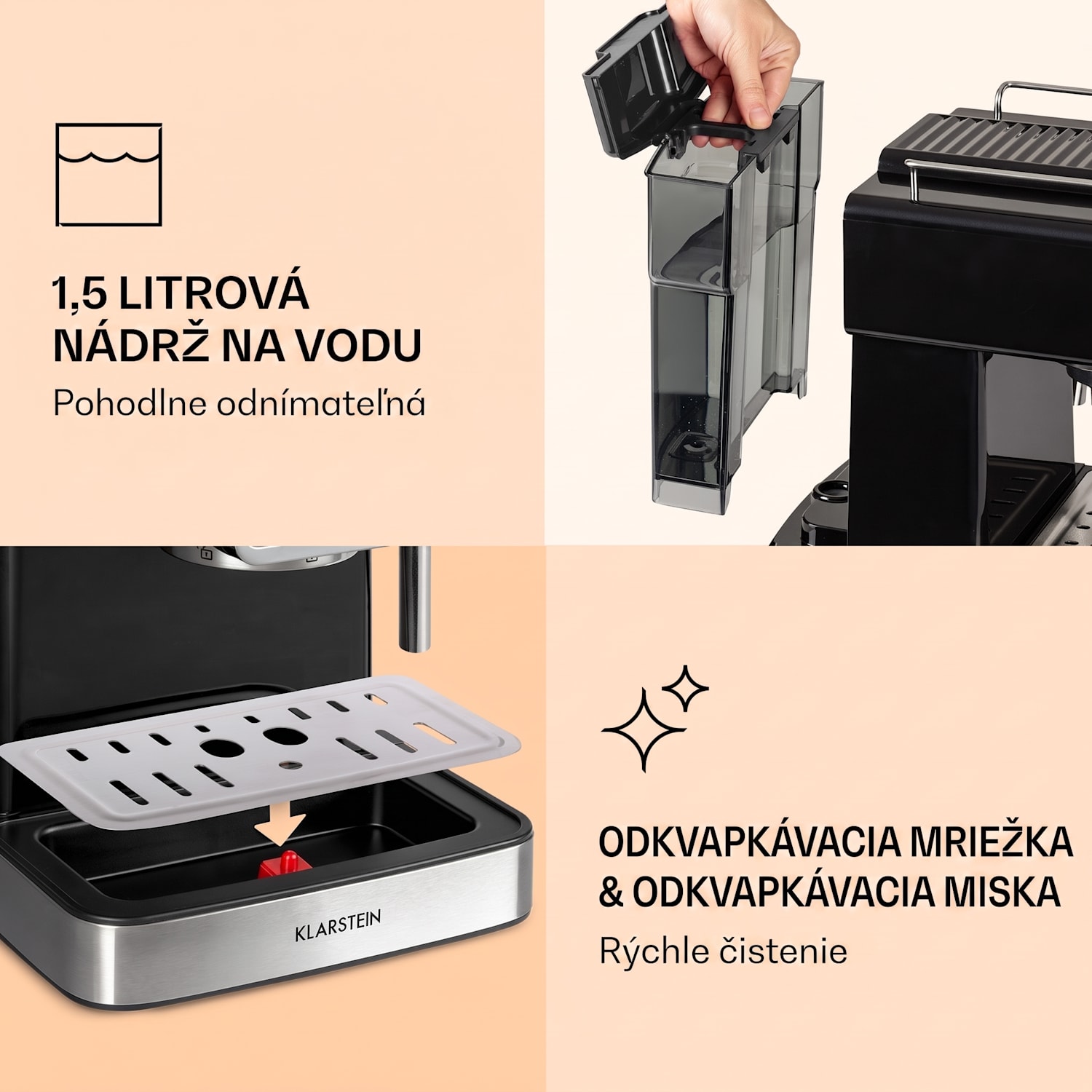 Gusto Classico, pákový kávovar, 1350 W, 20 bar, 1,5l, nehrdzavejúca oceľ Čierna