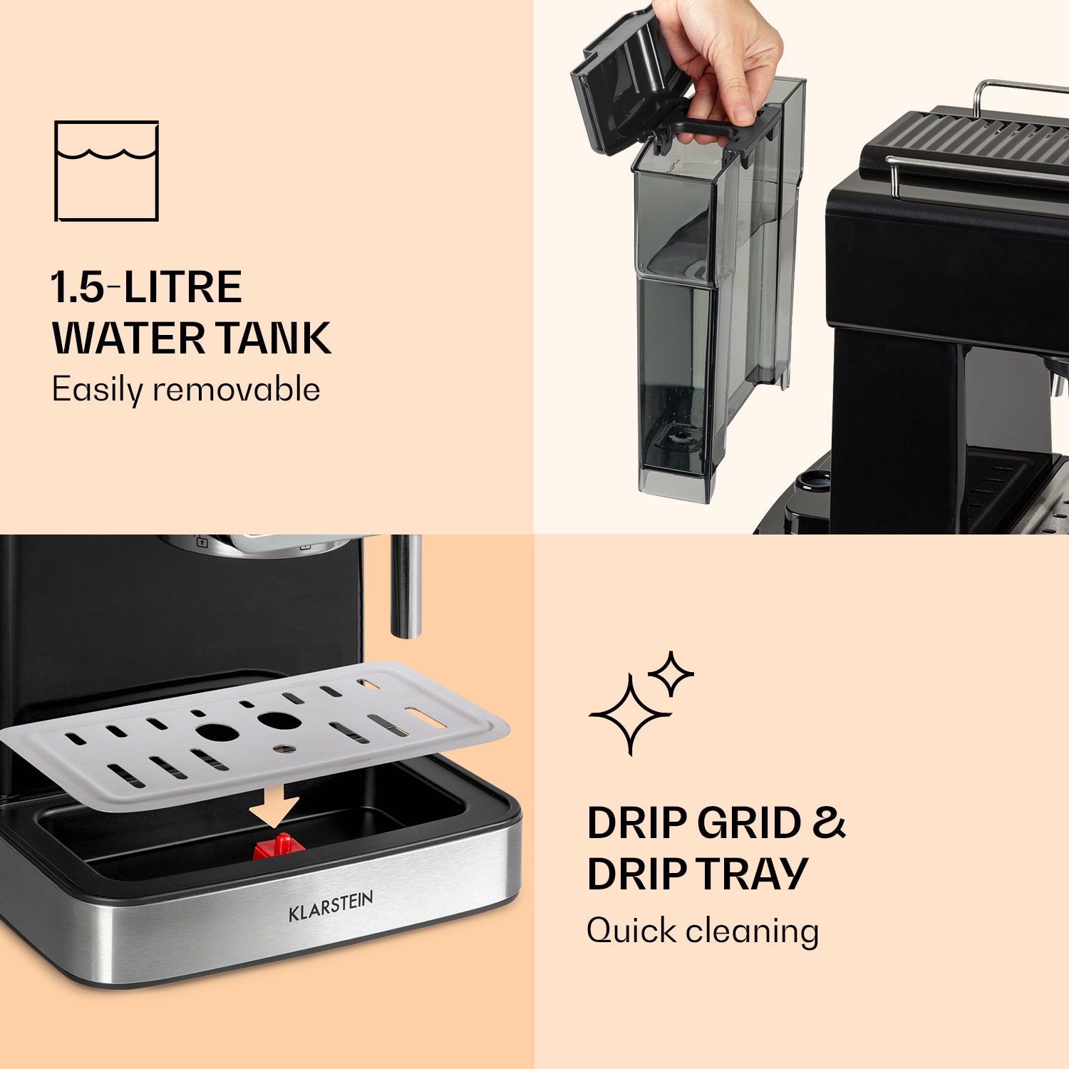 Gusto Classico, pákový kávovar, 1350 W, 20 bar, 1,5l, nehrdzavejúca oceľ Čierna