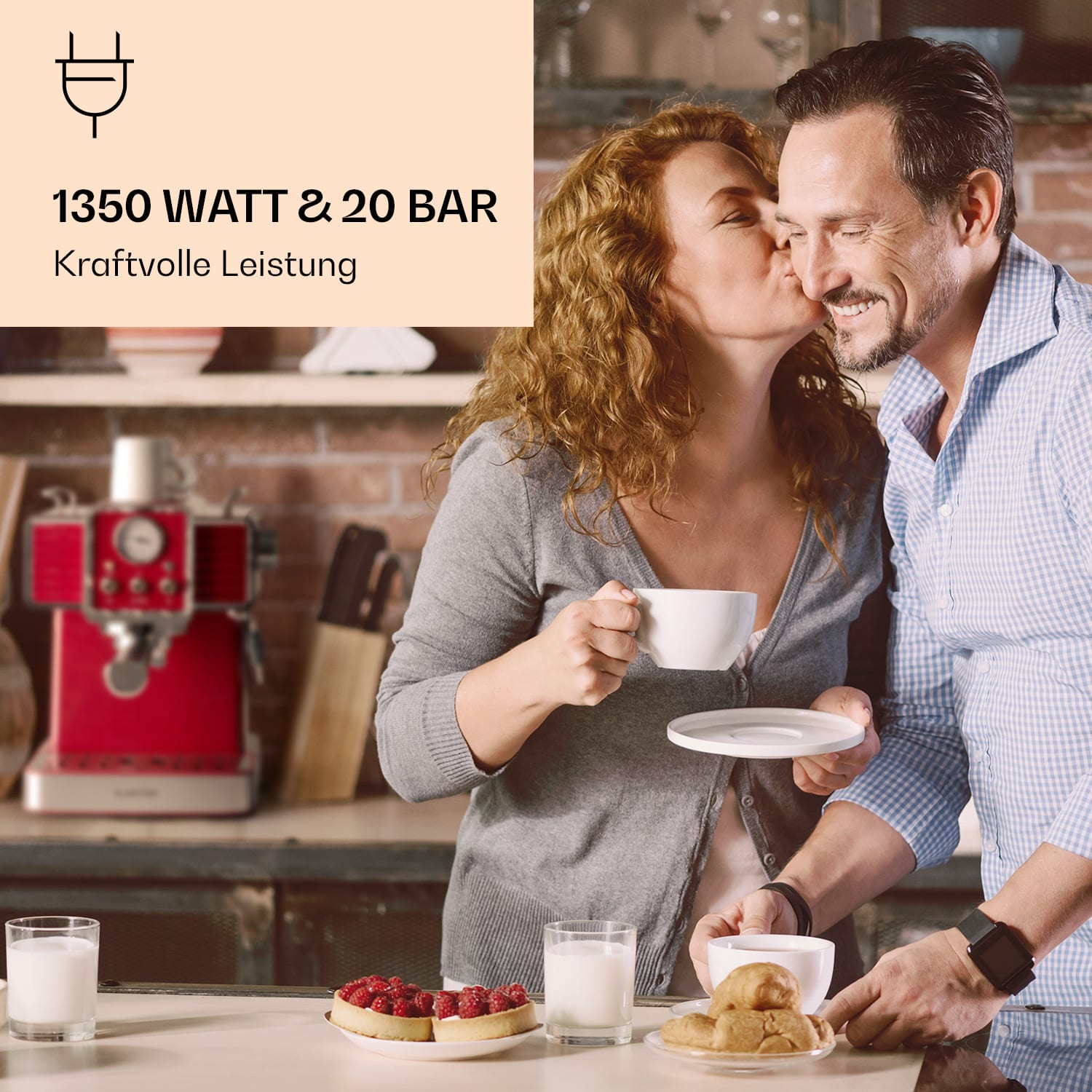 Gusto Classico Espressomaker 1350 Watt 20 Bar Druck 1,5 Liter Rot