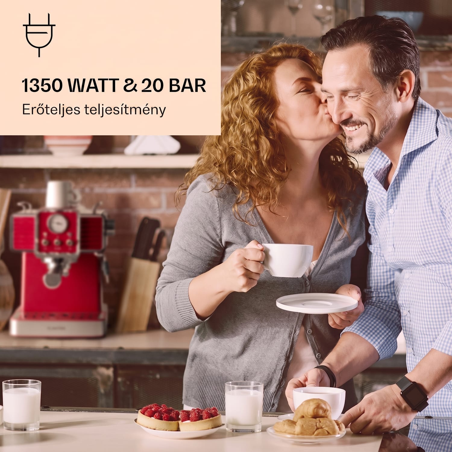 Gusto Classico, eszpresszógép, 1350 W, 20 bar, 1,5 l, rozsdamentes acél Piros