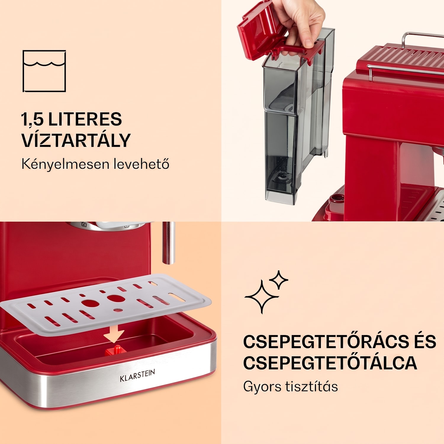 Gusto Classico, eszpresszógép, 1350 W, 20 bar, 1,5 l, rozsdamentes acél Piros