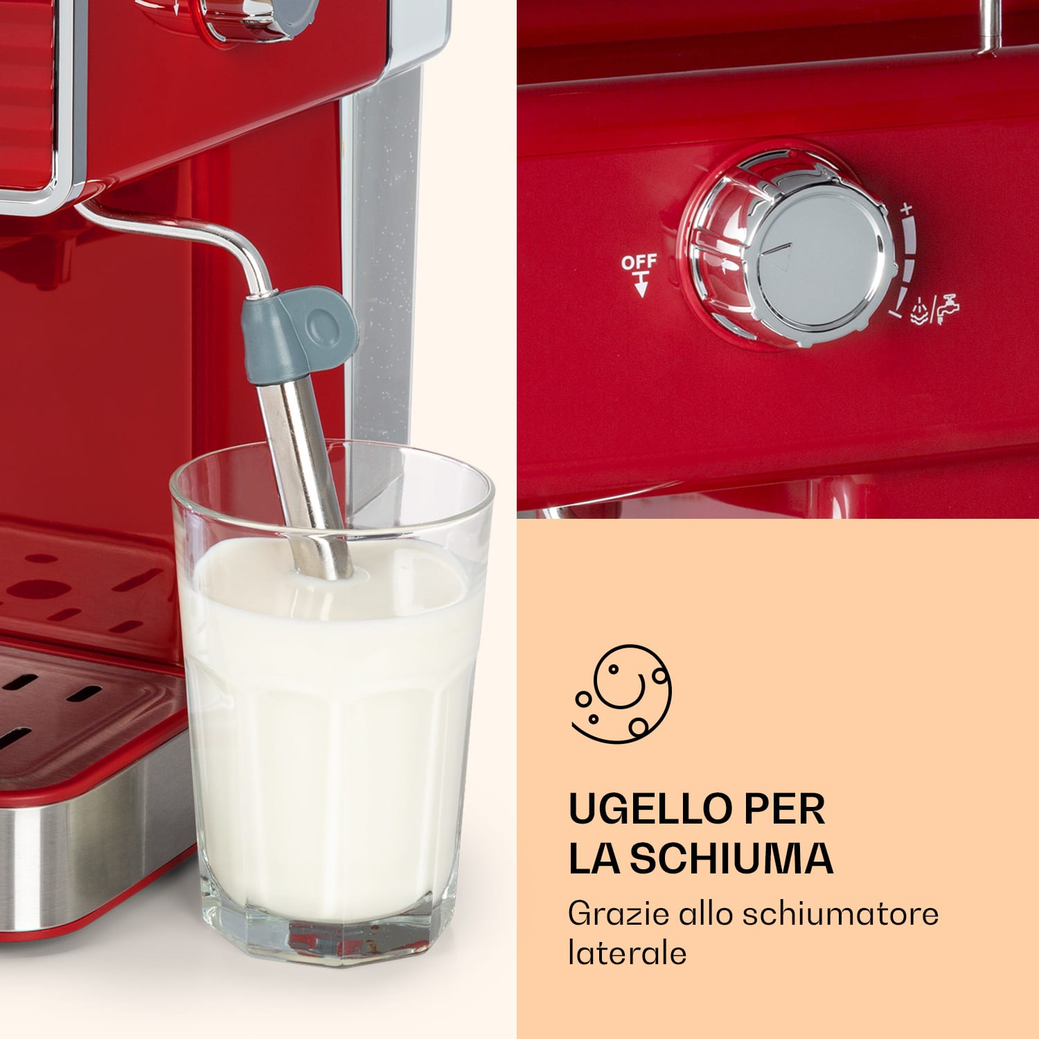 Gusto Classico, macchina per caffè espresso, 1350 Watt, pressione 20 bar, serbatoio: 1,5 litri Rosso
