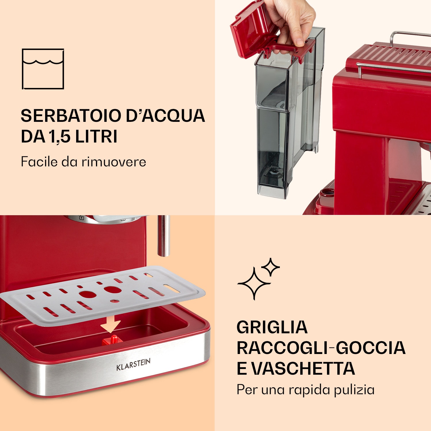 Gusto Classico, macchina per caffè espresso, 1350 Watt, pressione 20 bar, serbatoio: 1,5 litri Rosso