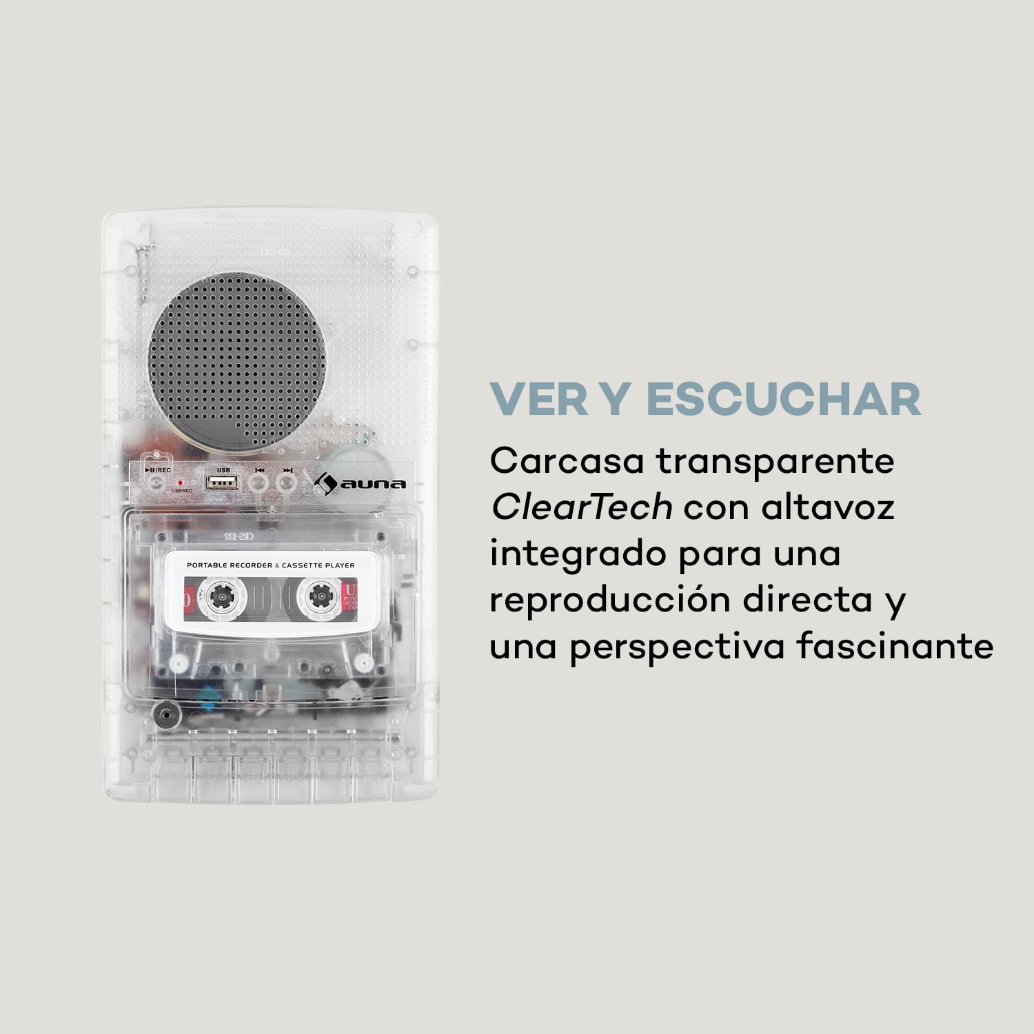 ClearTech Grabadora de casetes Dictáfono USB MP3 Portátil Transparente 
