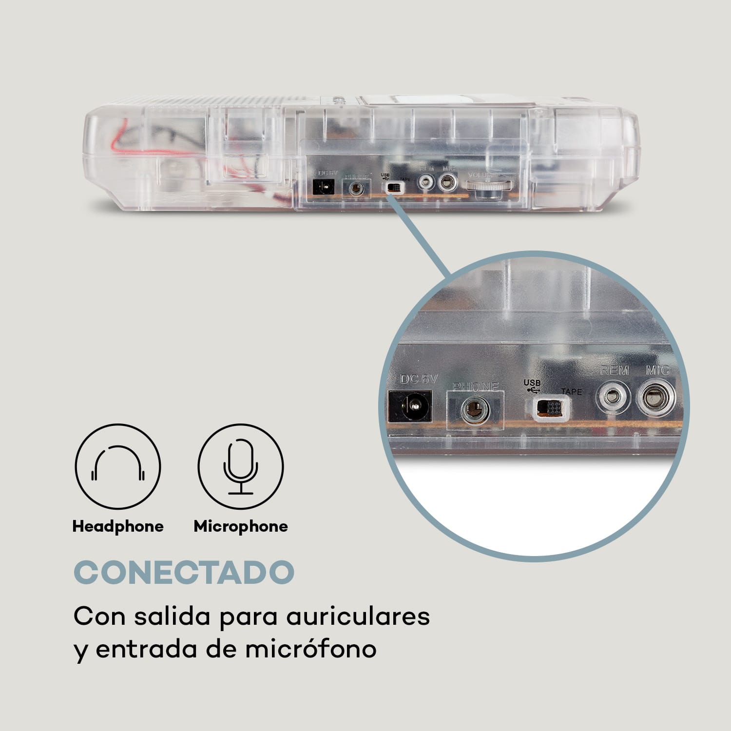 ClearTech Grabadora de casetes Dictáfono USB MP3 Portátil Transparente 