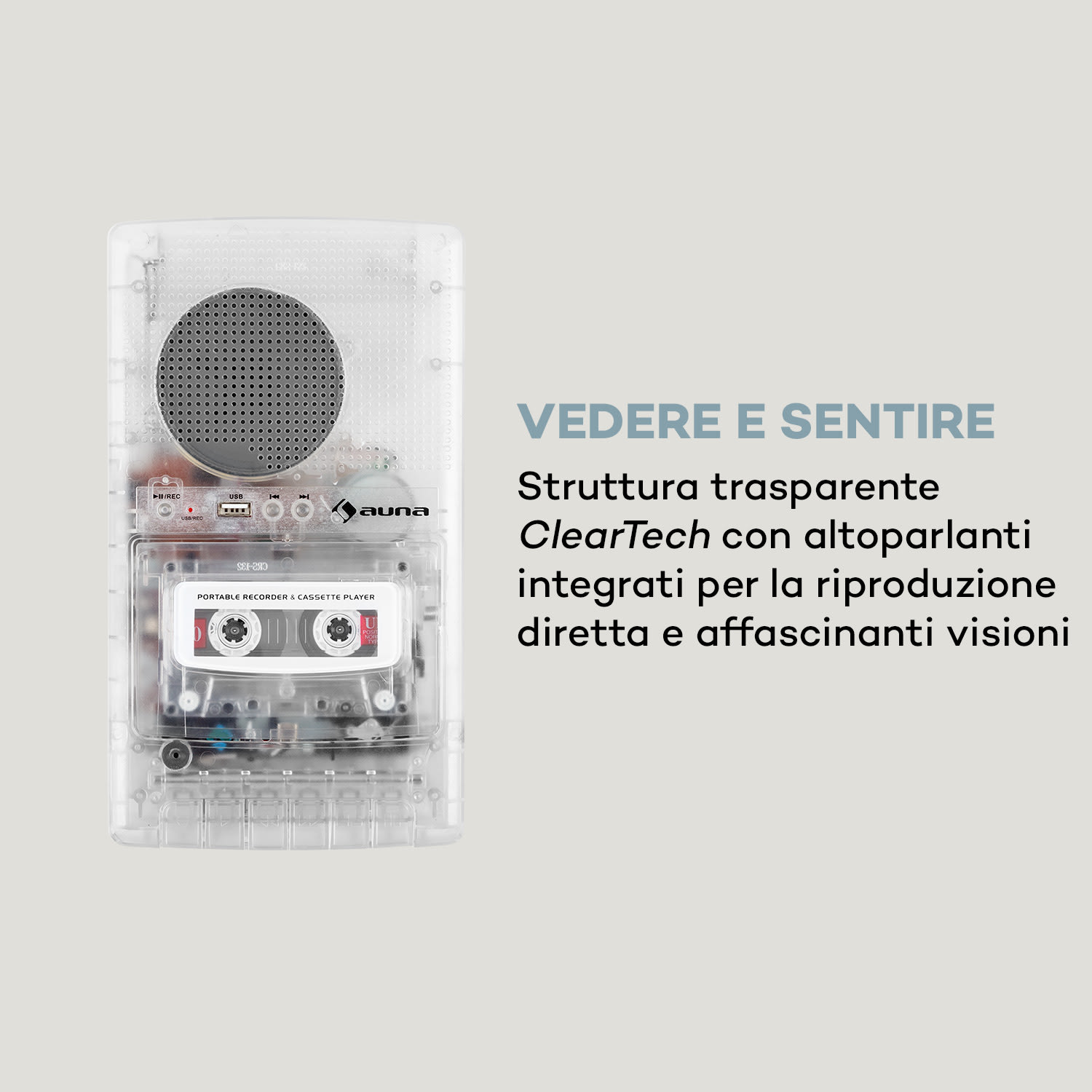 ClearTech, Mangiacassette, Dittafono, USB, MP3, Portatile, trasparente 