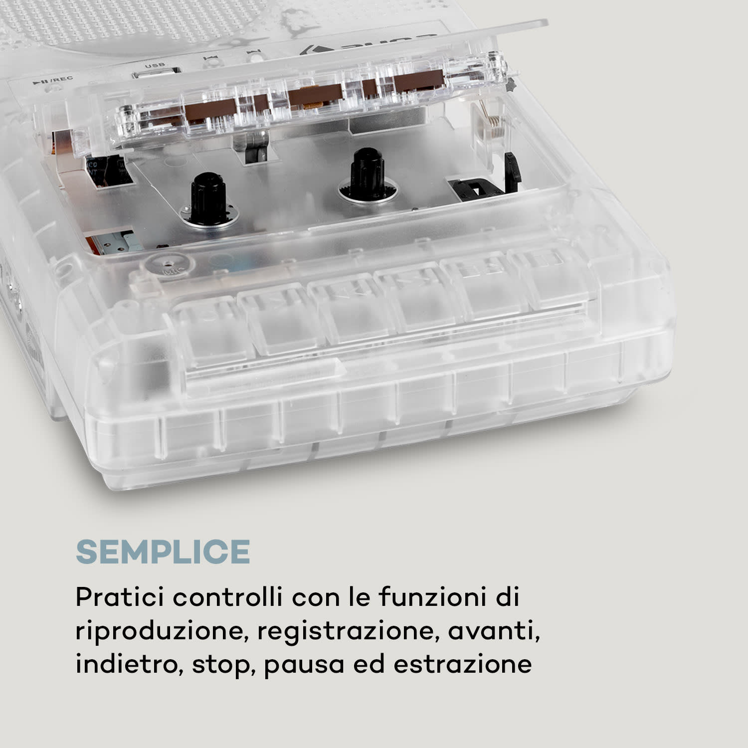ClearTech, Mangiacassette, Dittafono, USB, MP3, Portatile, trasparente 