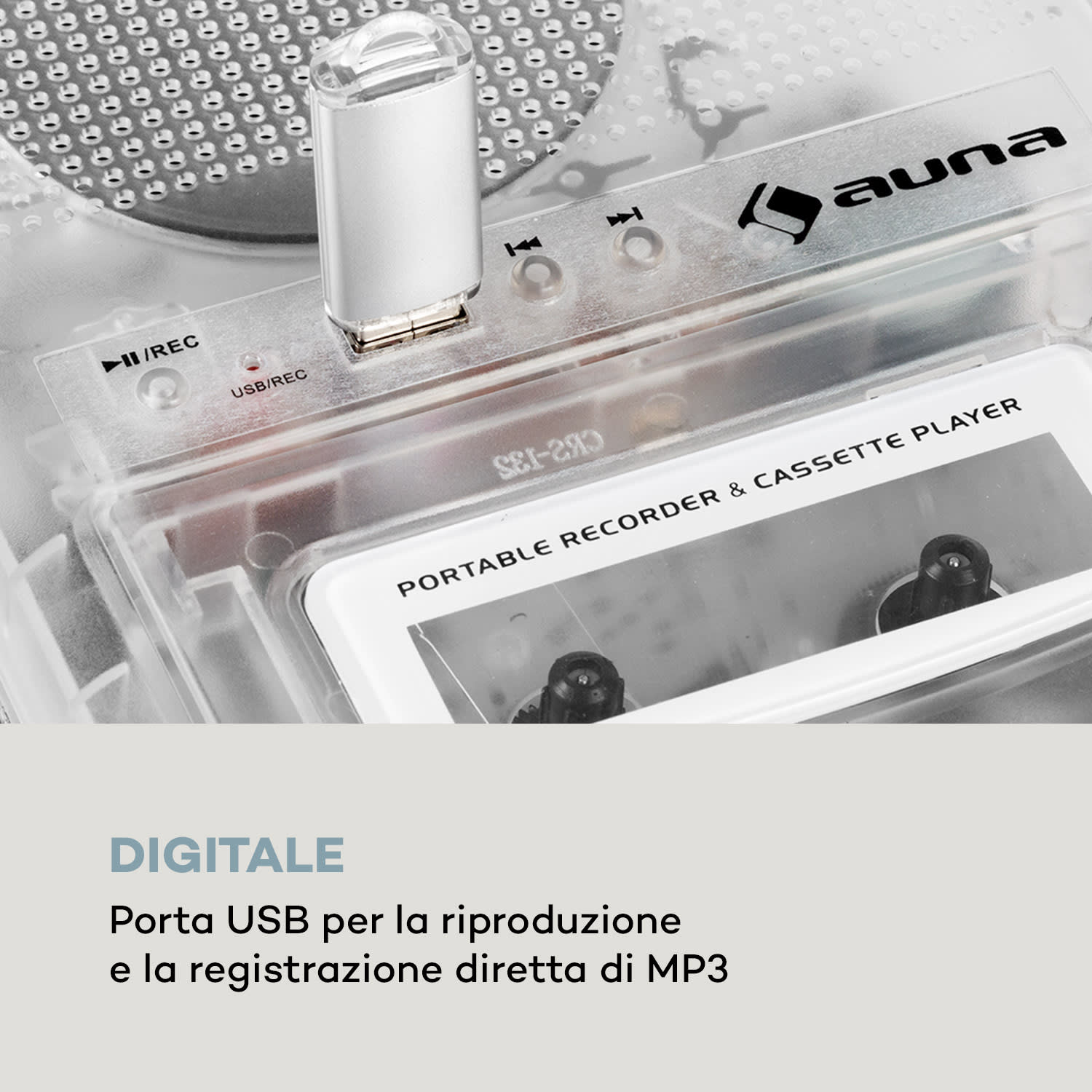 ClearTech, Mangiacassette, Dittafono, USB, MP3, Portatile, trasparente 
