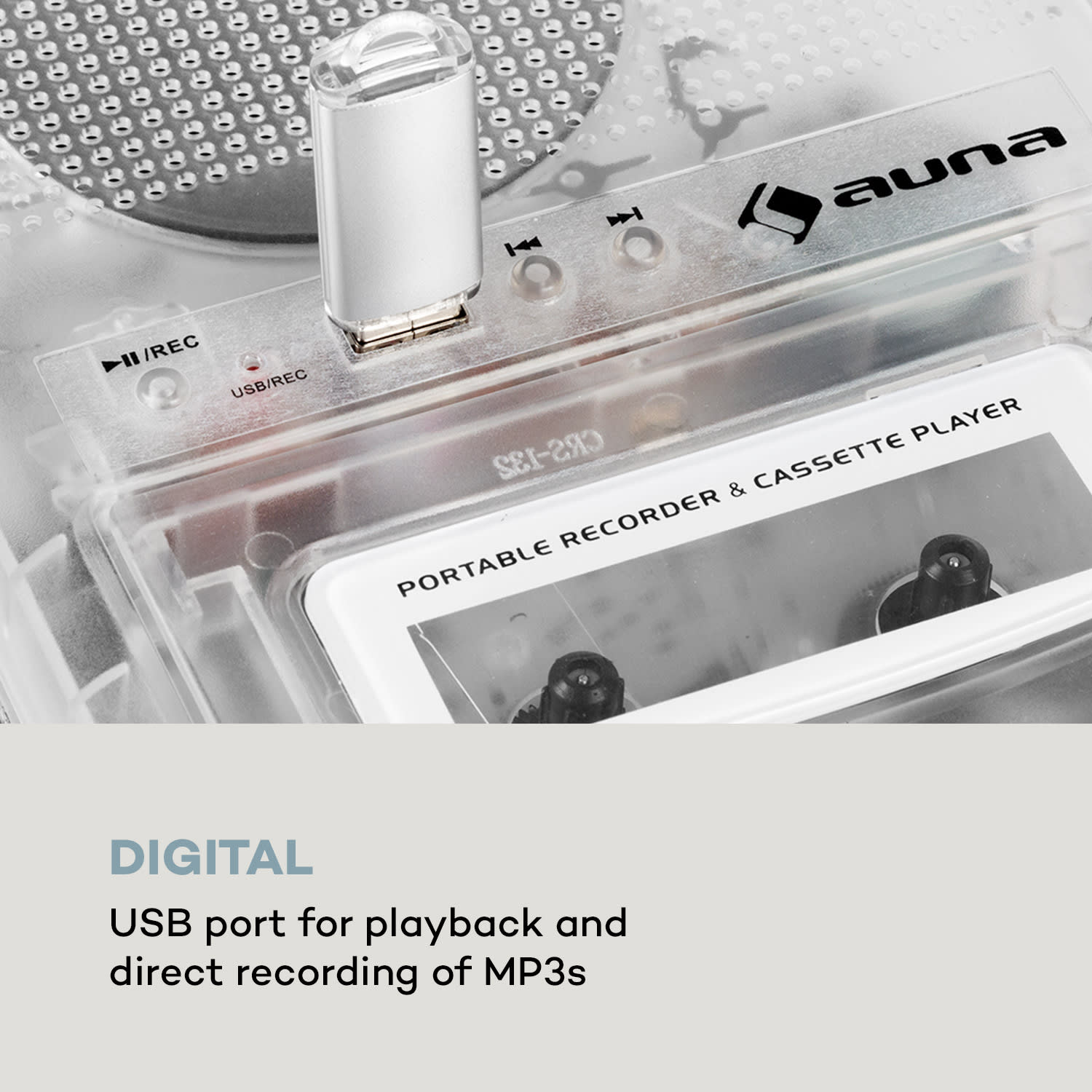 ClearTech Grabadora de casetes Dictáfono USB MP3 Portátil Transparente 