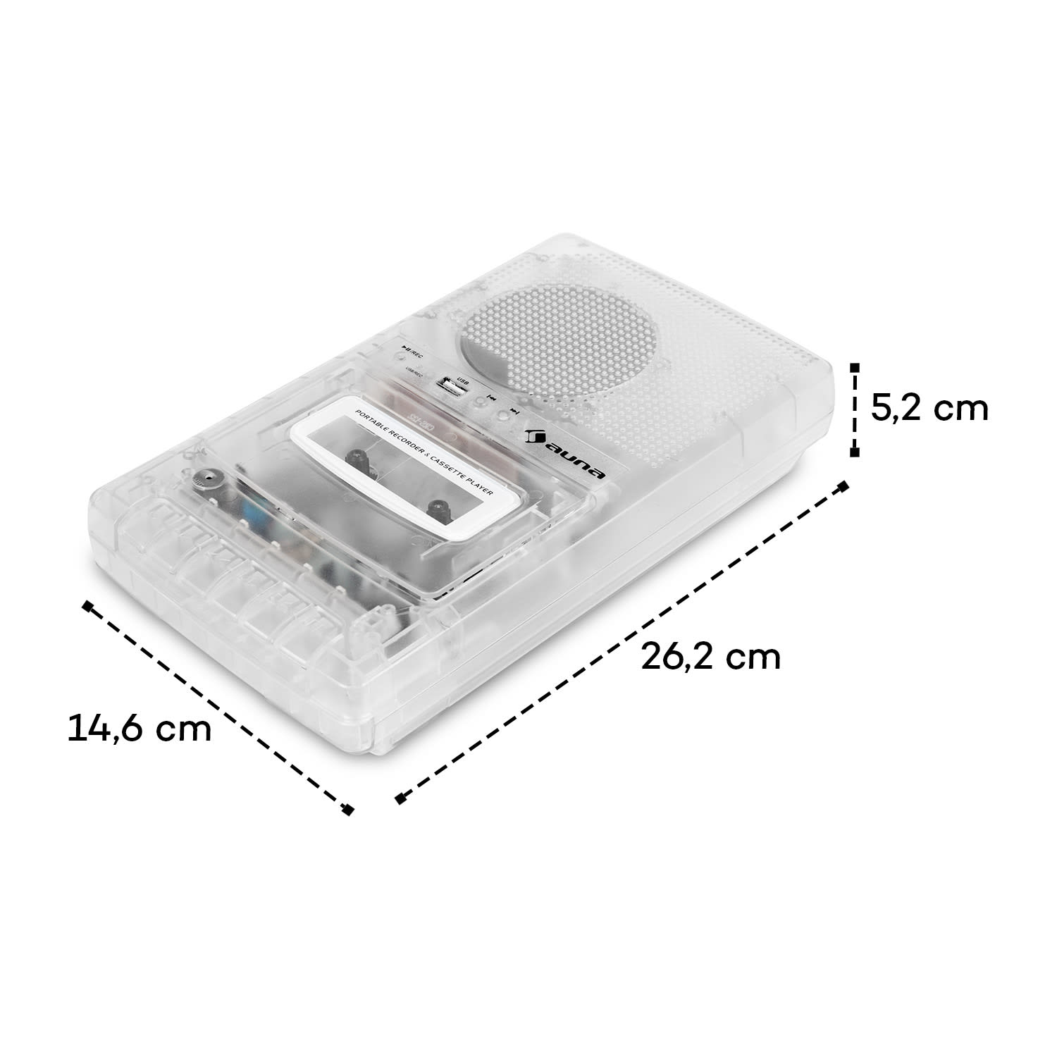 ClearTech Grabadora de casetes Dictáfono USB MP3 Portátil Transparente 