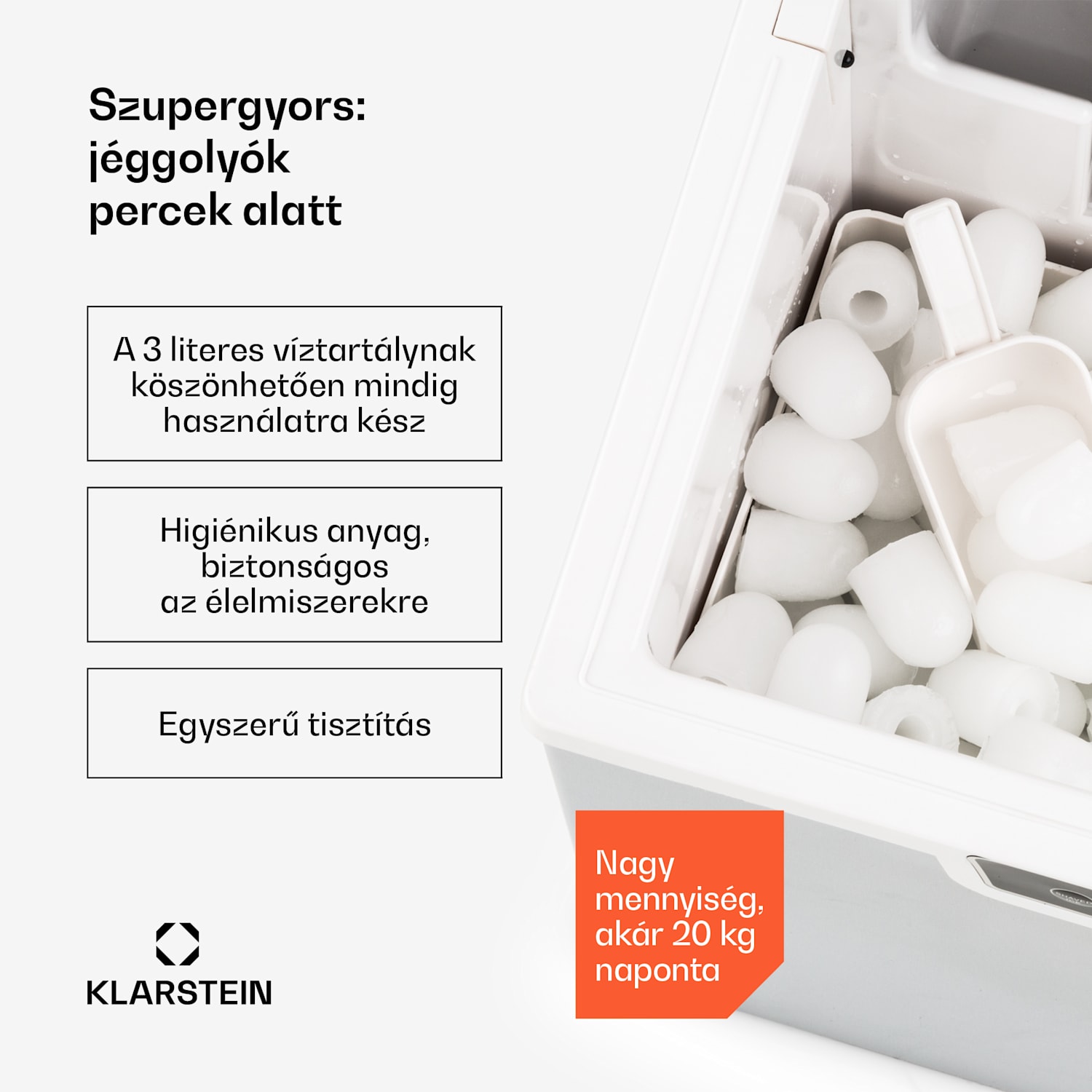 Icefestival Bullet, jégkocka készítő, 400 W, 1,9 L tartály, 20 kg/24 h 