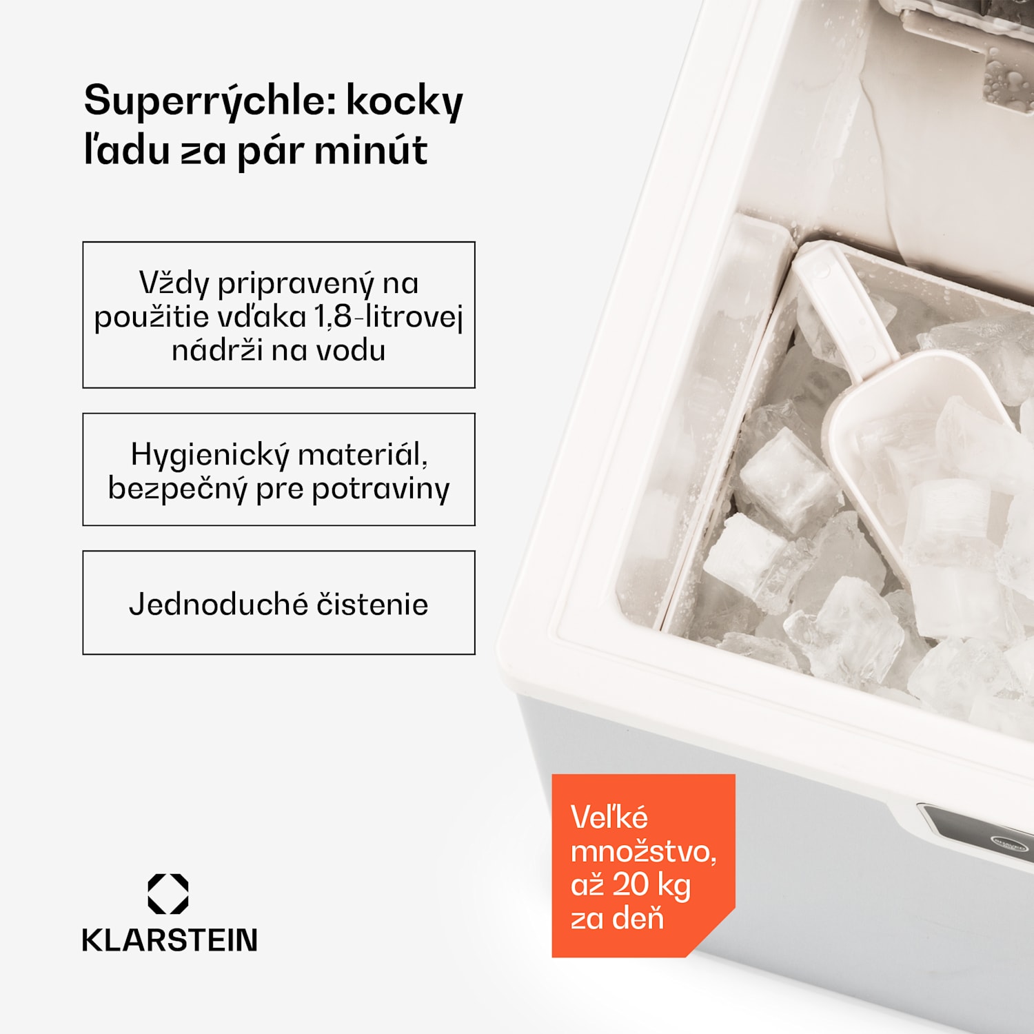 Icefestival Cube, výrobník ľadu, 195 W, nádrž 1,9 l, 20 kg/24 h kocky ľadu | Nehrdzavejúca oceľ