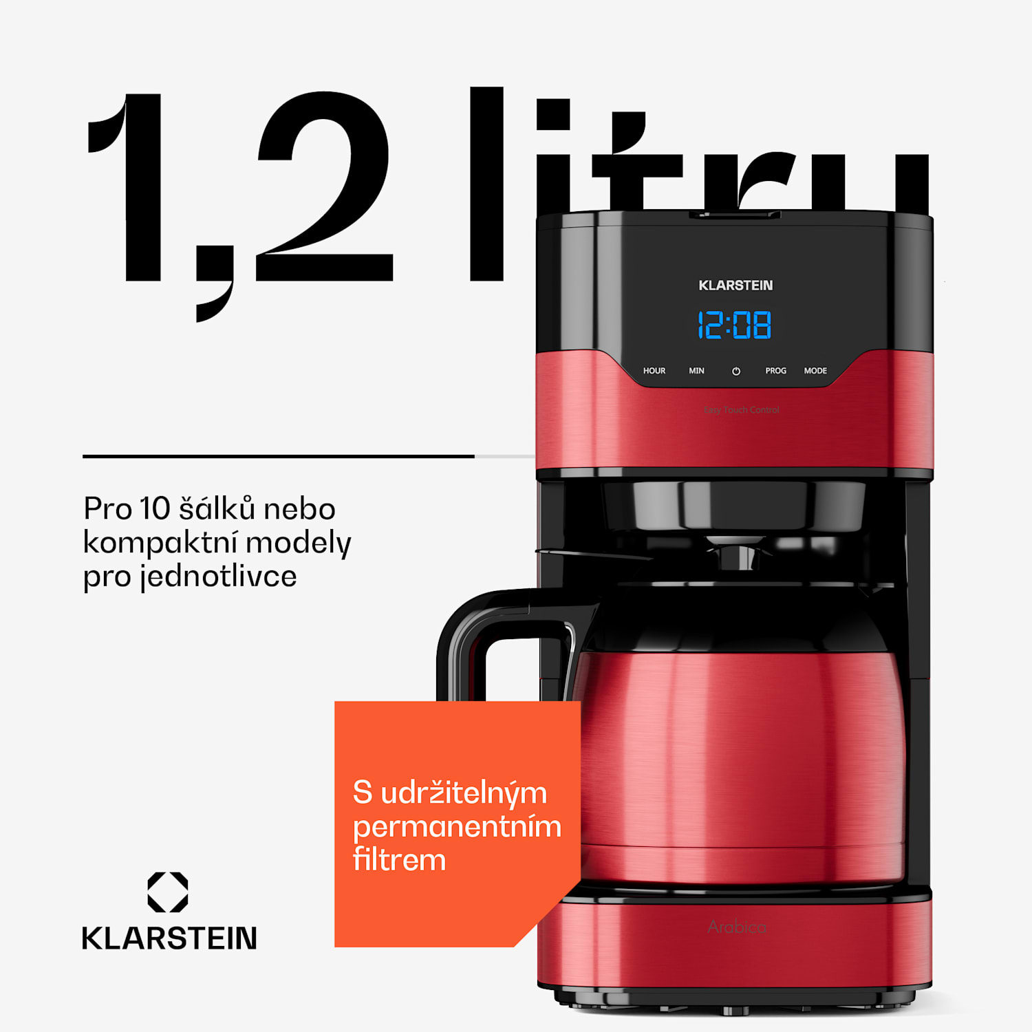 Arabica, kávovar, 800 W, 1,2 l, Easy-touch control, stříbrno/černý Červená