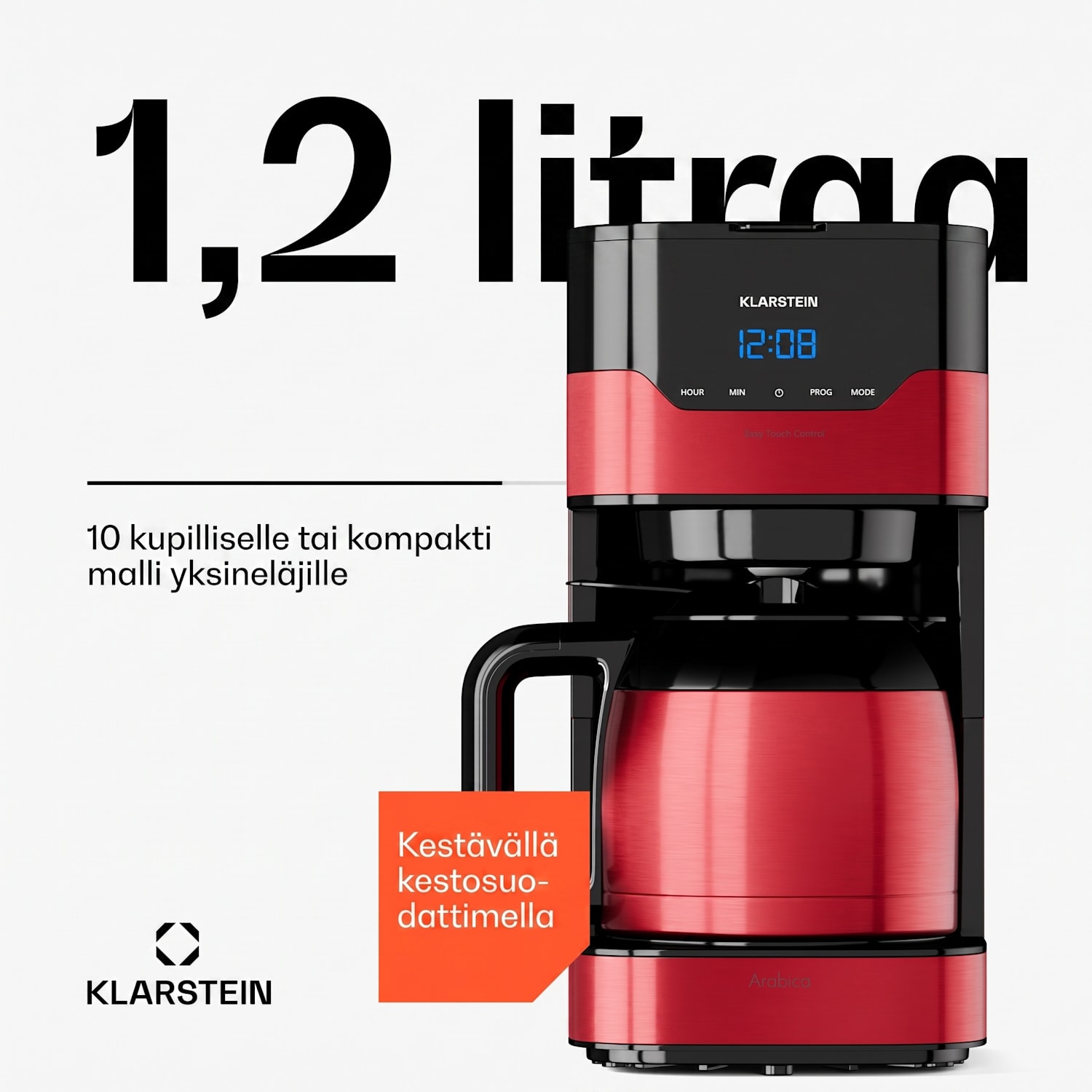 kahvinkeitin Arabica 800 W EasyTouch-ohjaus hopea/musta Punainen