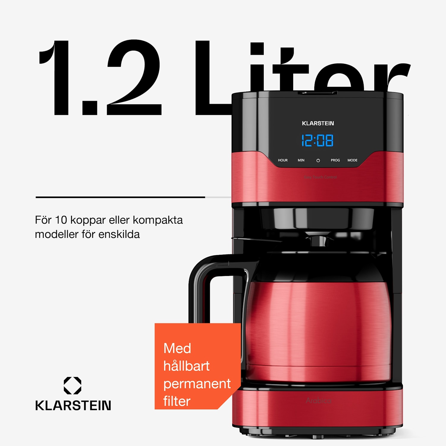Kaffemaskin Arabica 800W EasyTouch Control silver/svart Röd