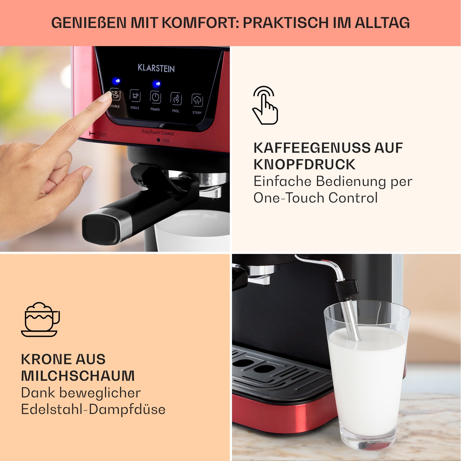 Arabica Espressomaschine 1050W 15 Bar 1,5l Touch-Bedienfeld  Edelstahl 