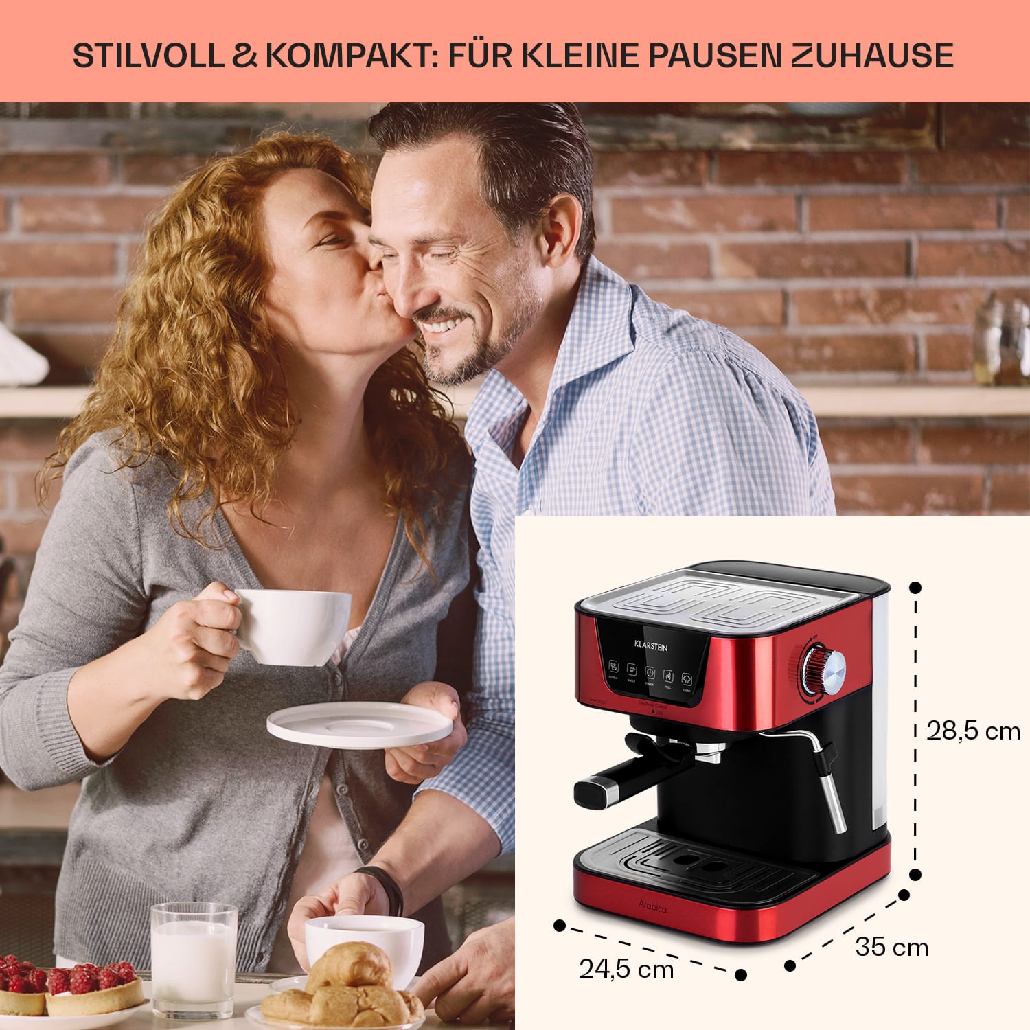 Arabica Espressomaschine 1050W 15 Bar 1,5l Touch-Bedienfeld  Edelstahl 