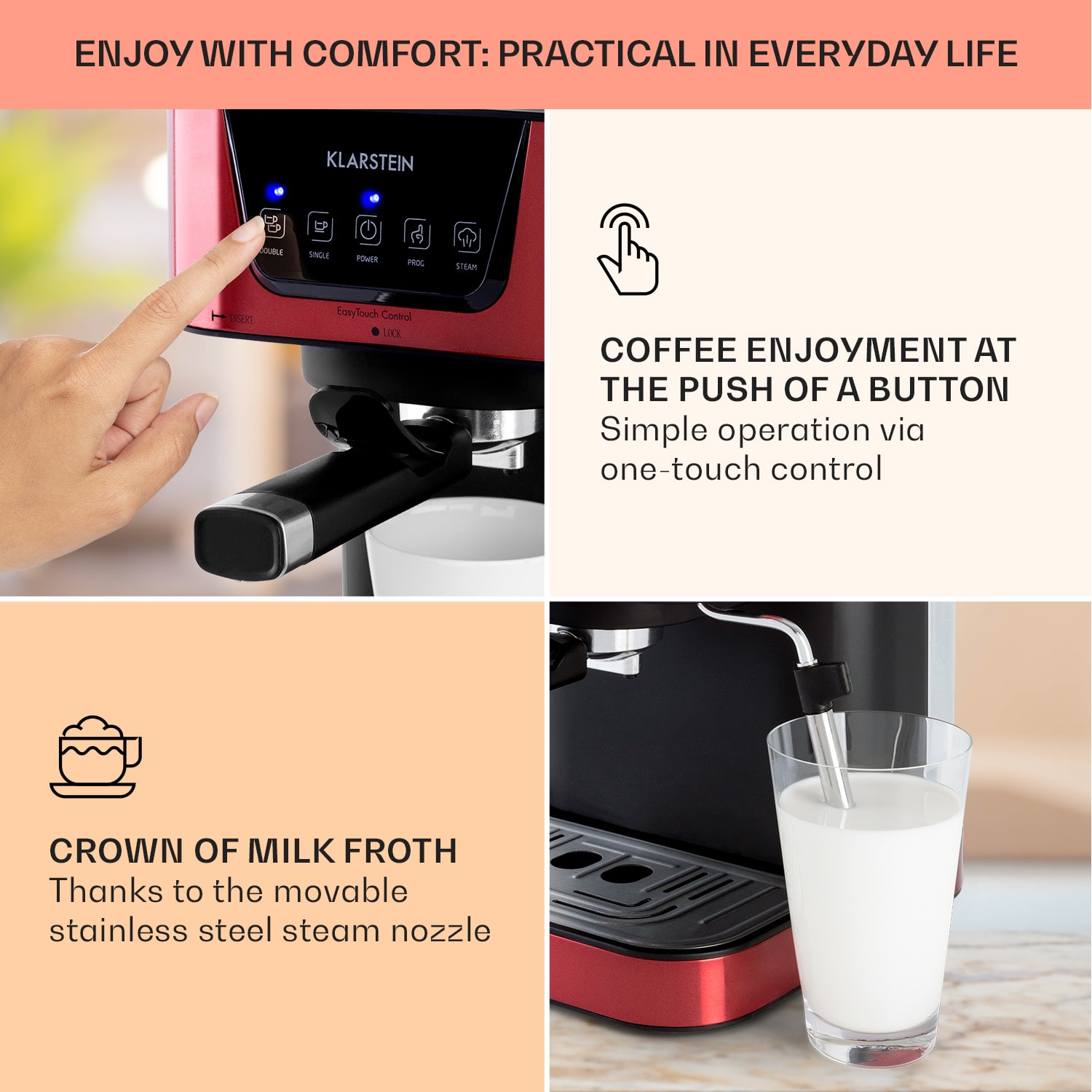 Arabica, aparat za kavo espresso, 1050 W, 15 barov, 1,5 l, nadzorna plošča na dotik, nerjaveče jeklo 