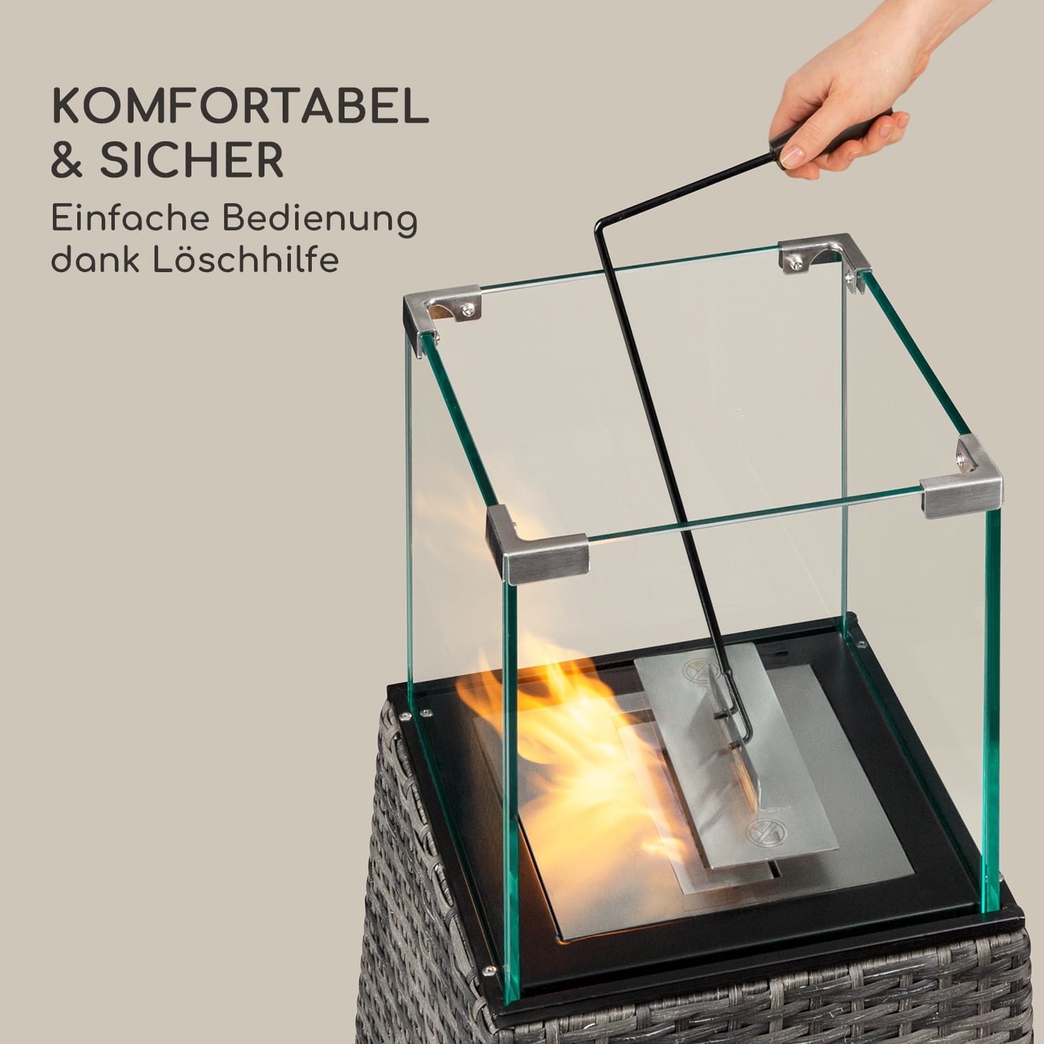 Firetower Ethanol-Kamin Sicherheitsbrenner 250 ml / 1,5 h Löschhilfe Flammenschutz Graues Rattan
