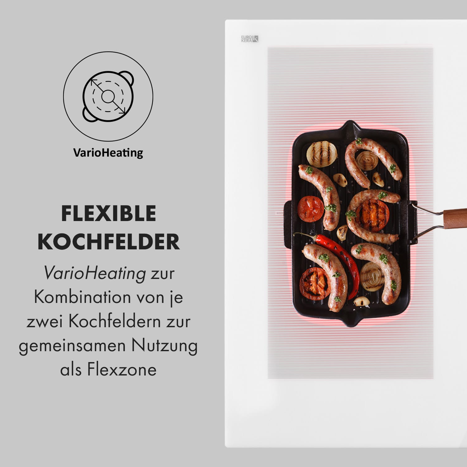 Delicatessa 90 Flex Einbaukochfeld Induktion 5 Zonen 7400W Autark Weißes Glas