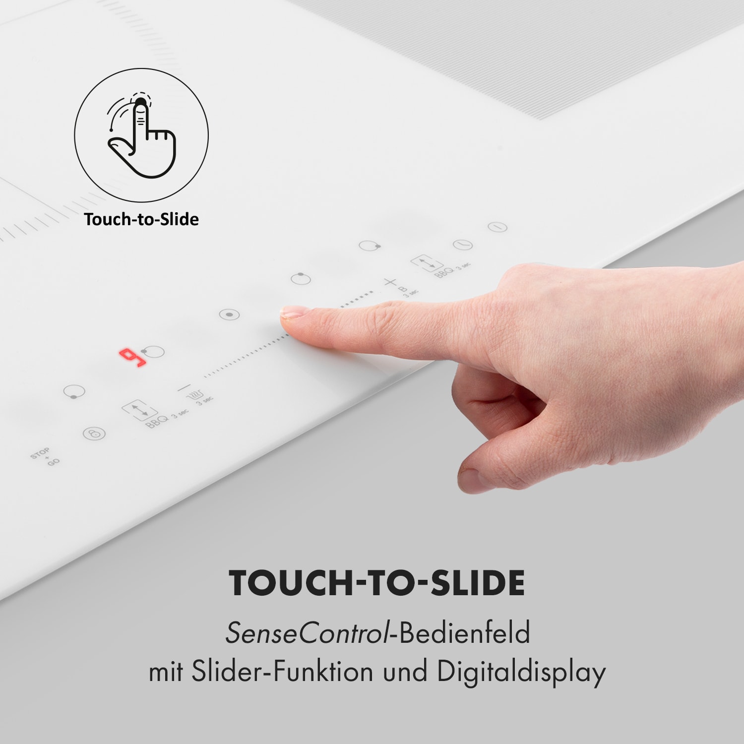 Delicatessa 90 Flex Einbaukochfeld Induktion 5 Zonen 7400W Autark Weißes Glas