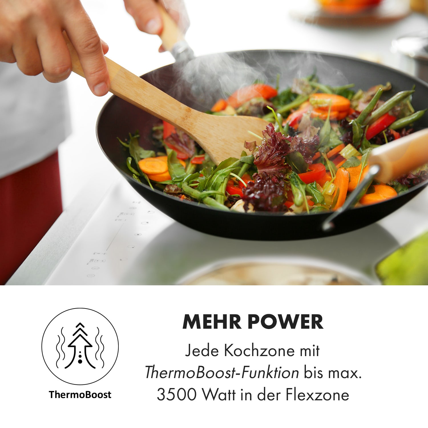 Delicatessa 90 Flex Einbaukochfeld Induktion 5 Zonen 7400W Autark Weißes Glas