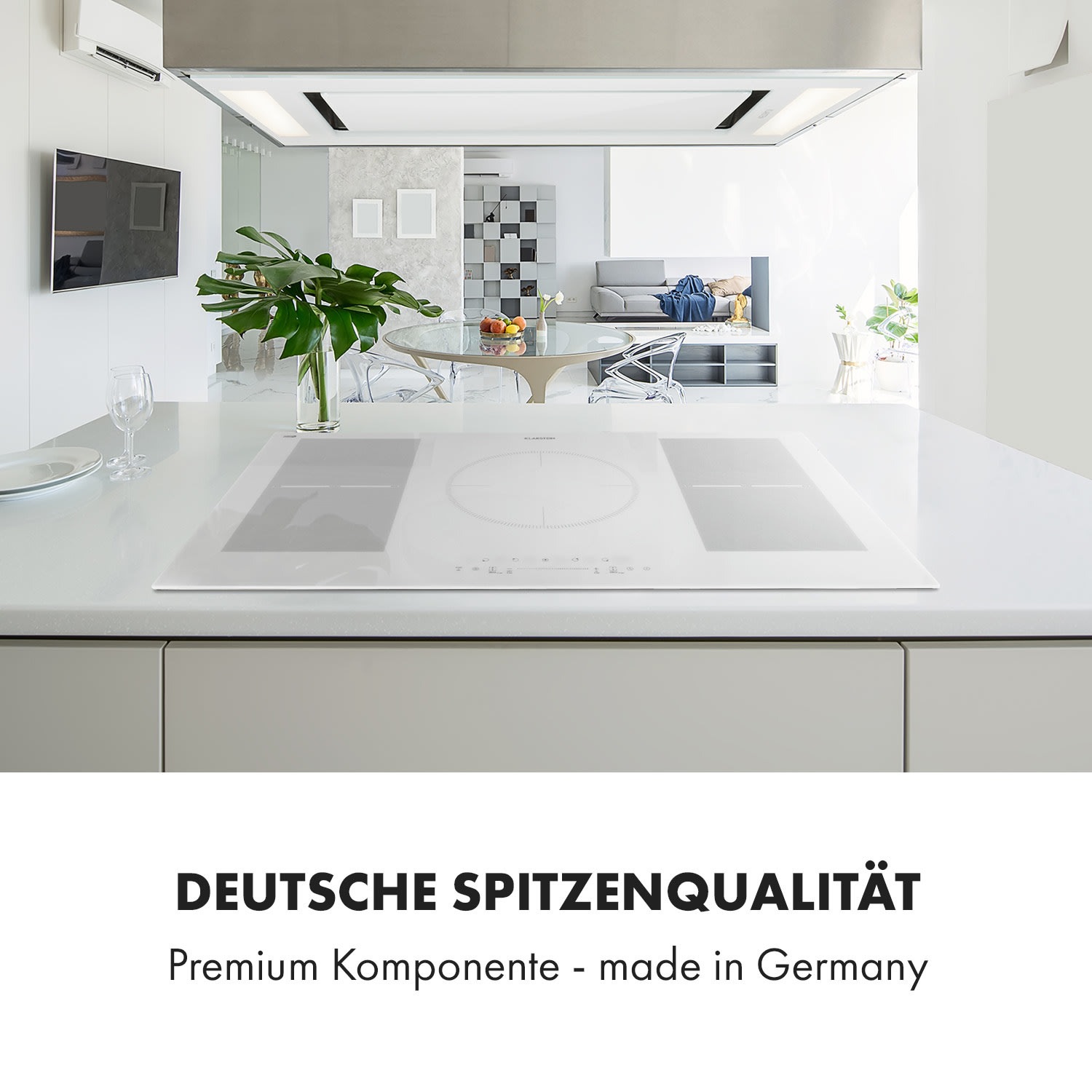 Delicatessa 90 Flex Einbaukochfeld Induktion 5 Zonen 7400W Autark Weißes Glas