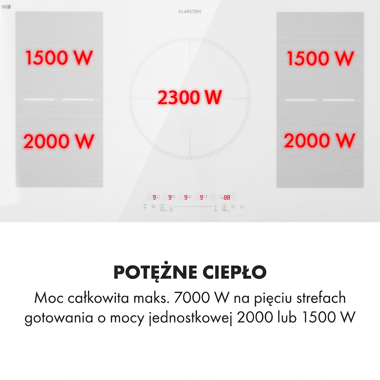 Delicatessa 90 Flex, płyta indukcyjna do zabudowy, 5 pól grzewczych, 7400 W Białe Szkło