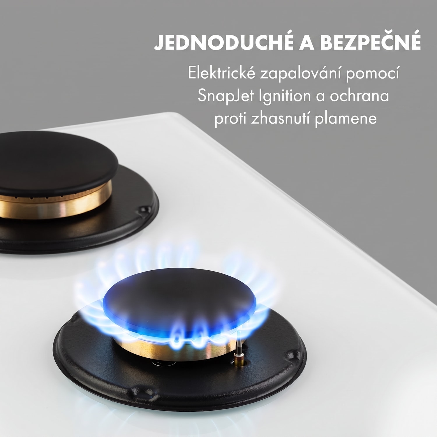 Goldflame 5, plynová varná deska, 5 mosazných hořáků, sklokeramika 70 cm | 5 hořáků | Bílá