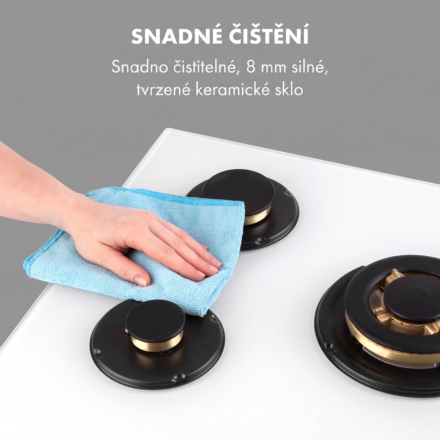 Goldflame 5, plynová varná deska, 5 mosazných hořáků, sklokeramika 70 cm | 5 hořáků | Bílá